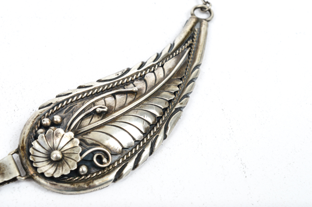 Native American Style Sterling Silver Mother of Pearl Wing Necklace