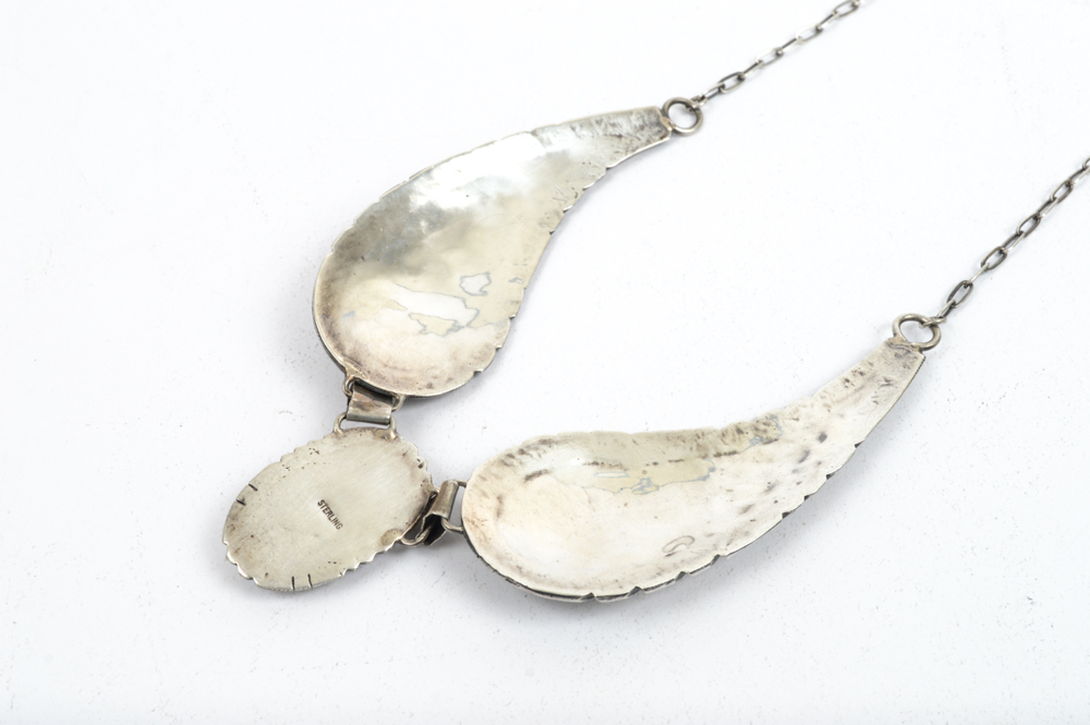 Native American Style Sterling Silver Mother of Pearl Wing Necklace