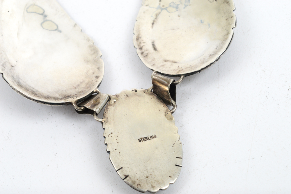 Native American Style Sterling Silver Mother of Pearl Wing Necklace