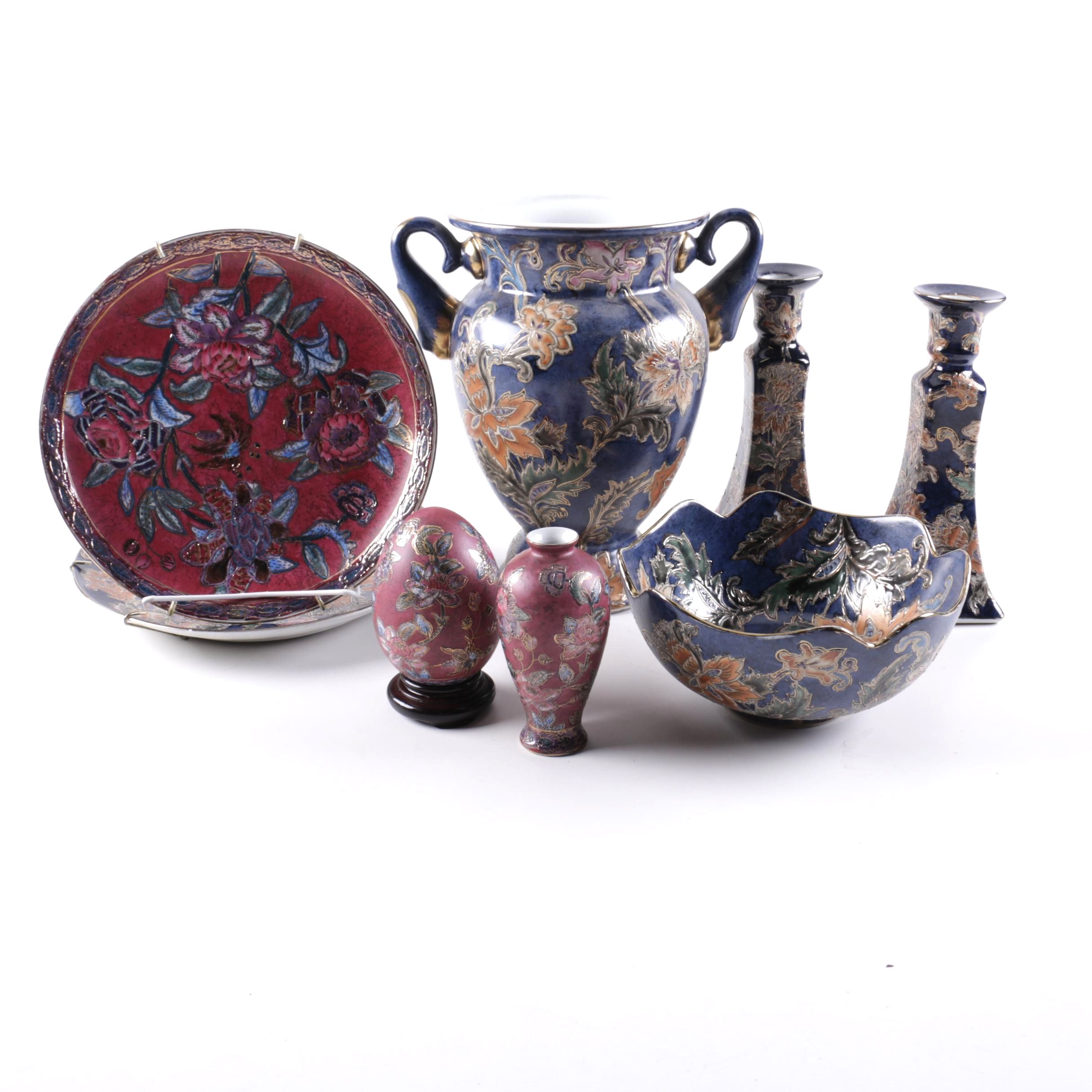 Grouping of Handpainted Ceramic Vessels