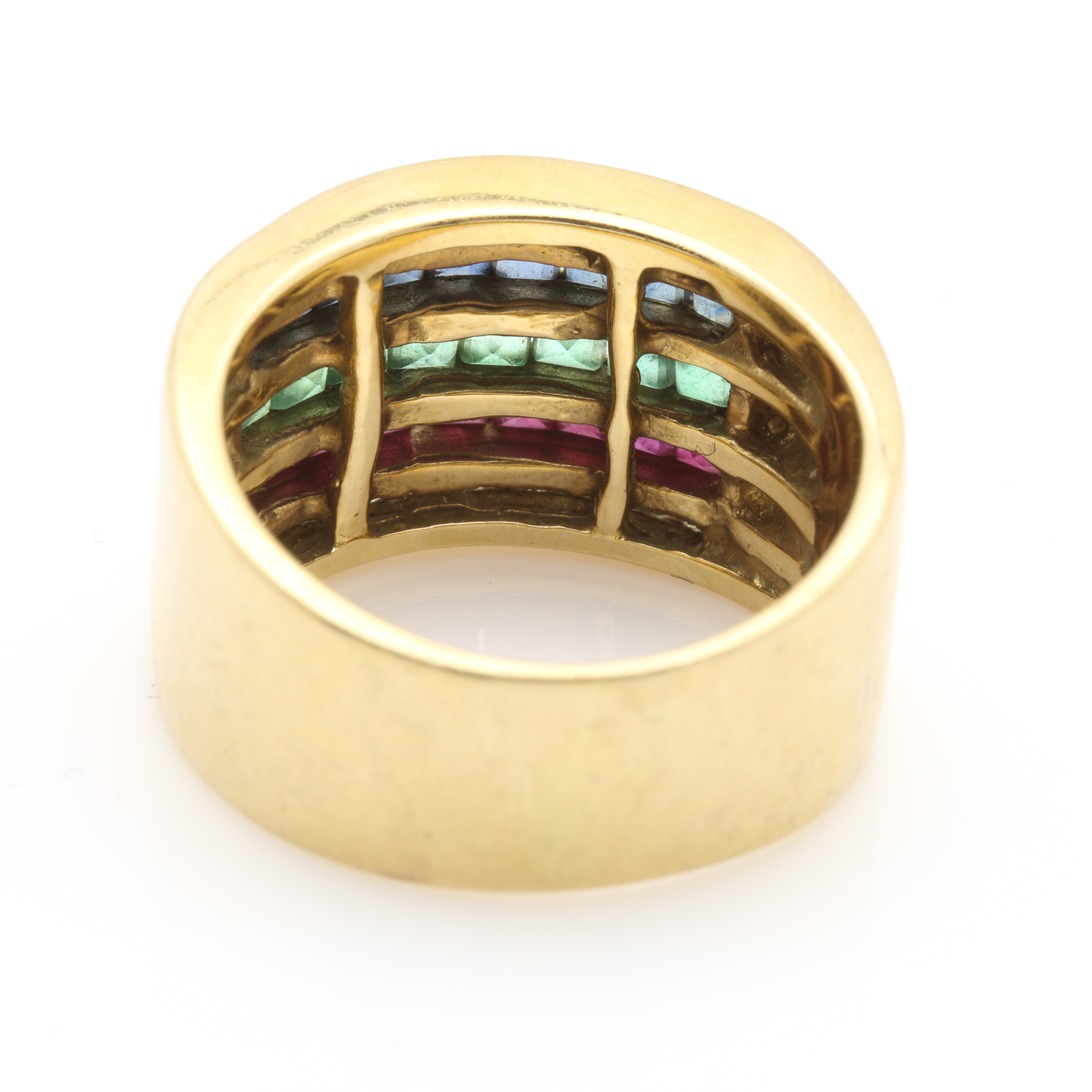 14K Yellow Gold Sapphire, Emerald, Ruby and Diamond Ring