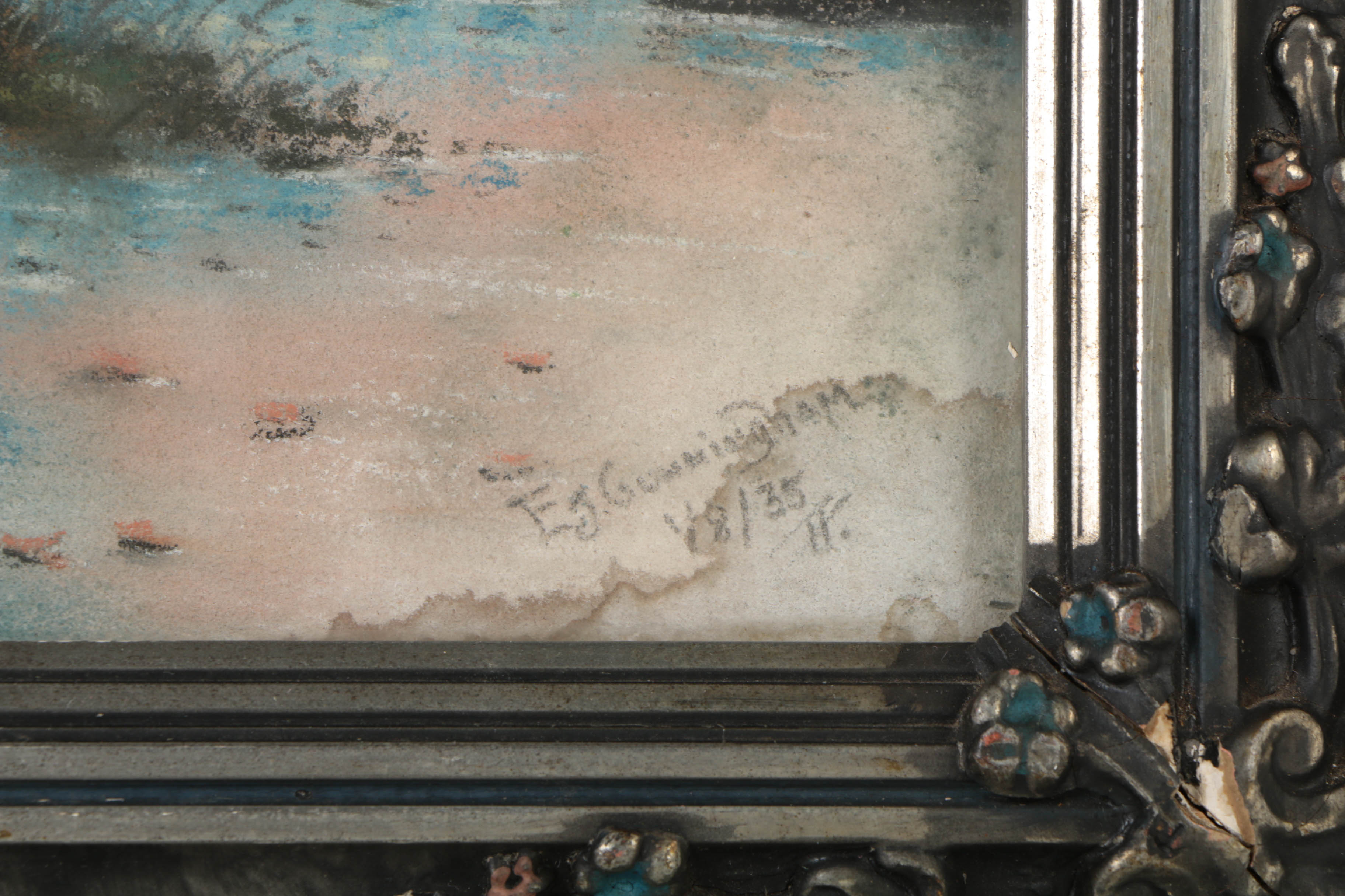 E. J. Cunningham Pastel Drawing of Shore Scene