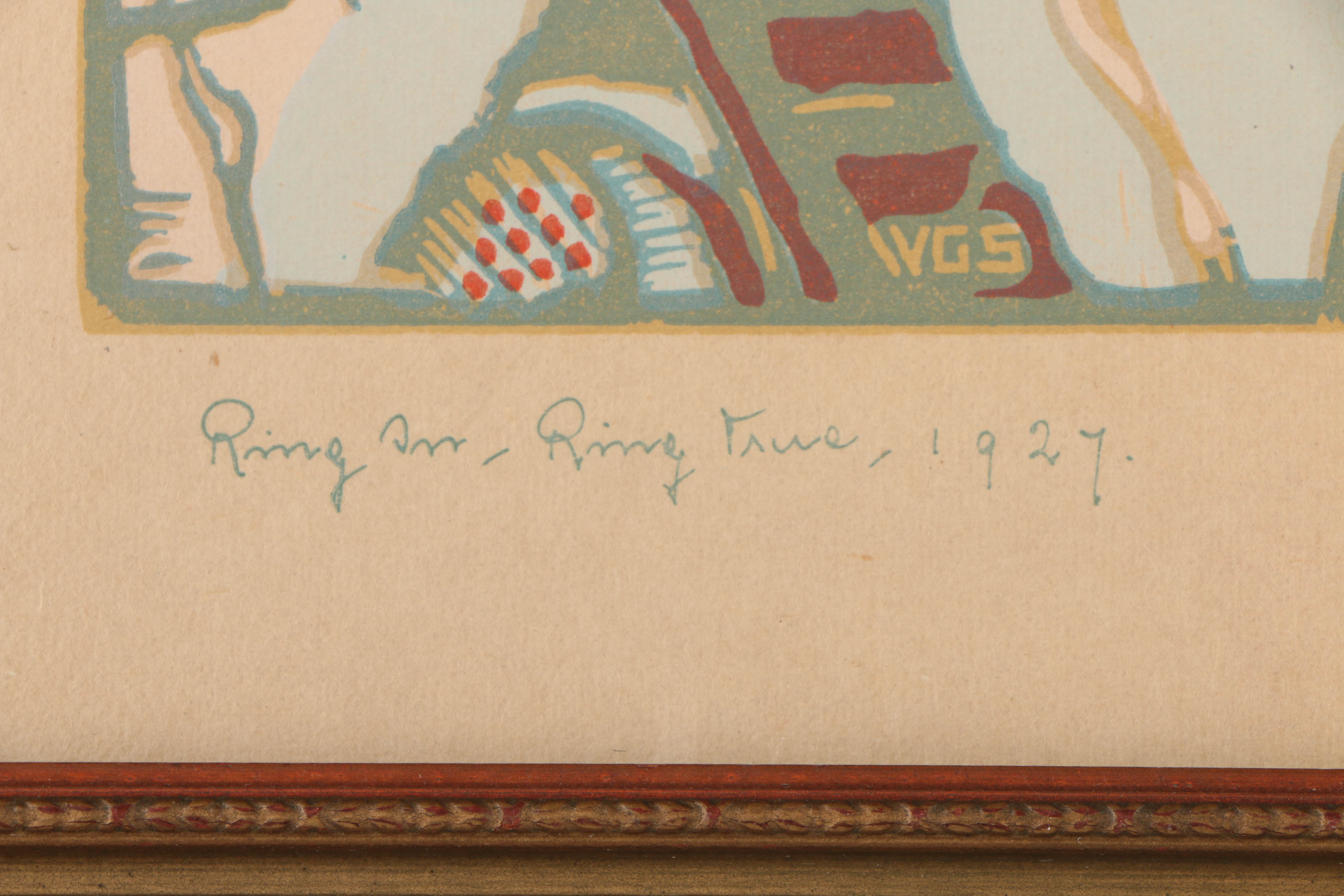 Signed Woodblock Print "Ring In, Ring True, 1927"