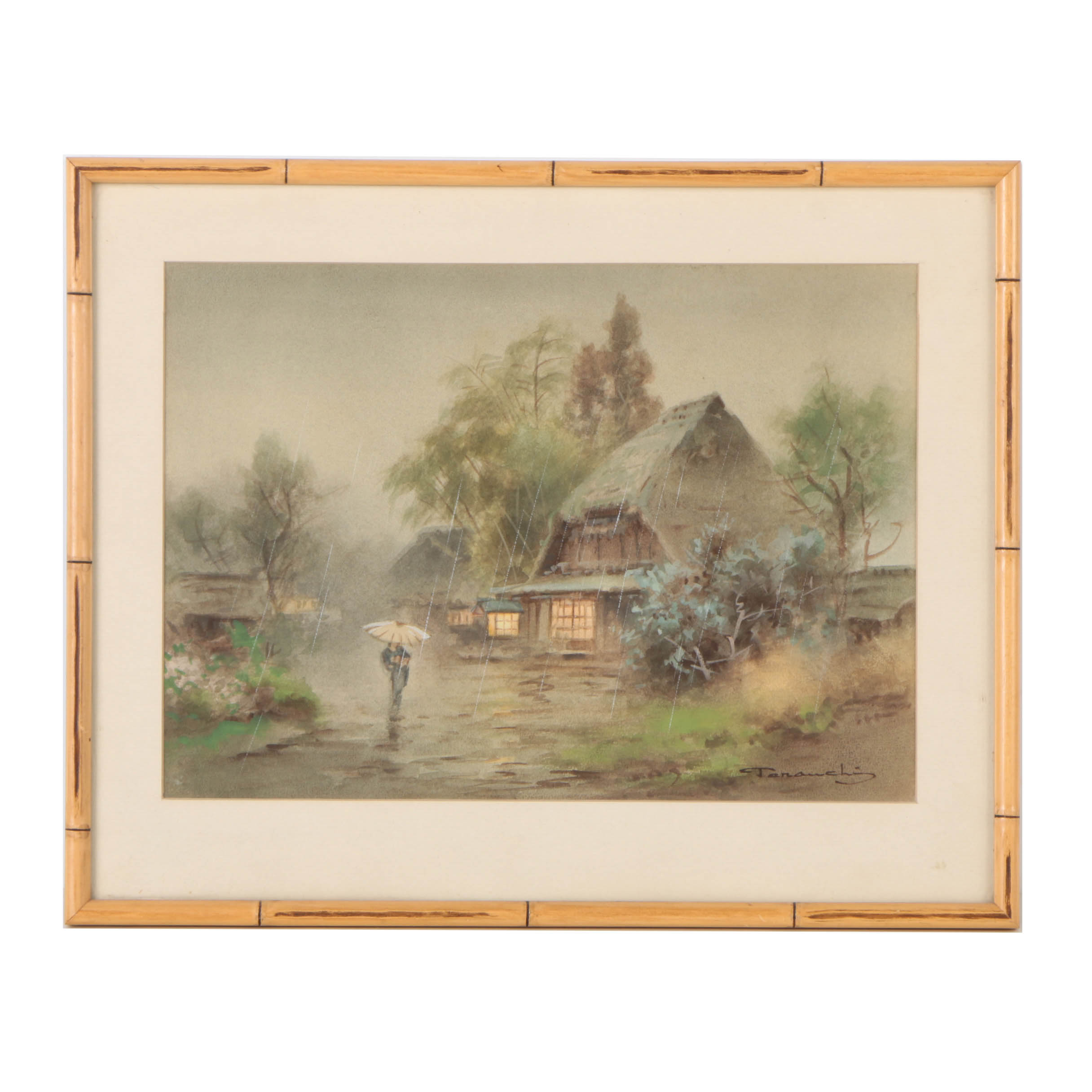 Terauchi Original Watercolor Painting of Rainy Scene