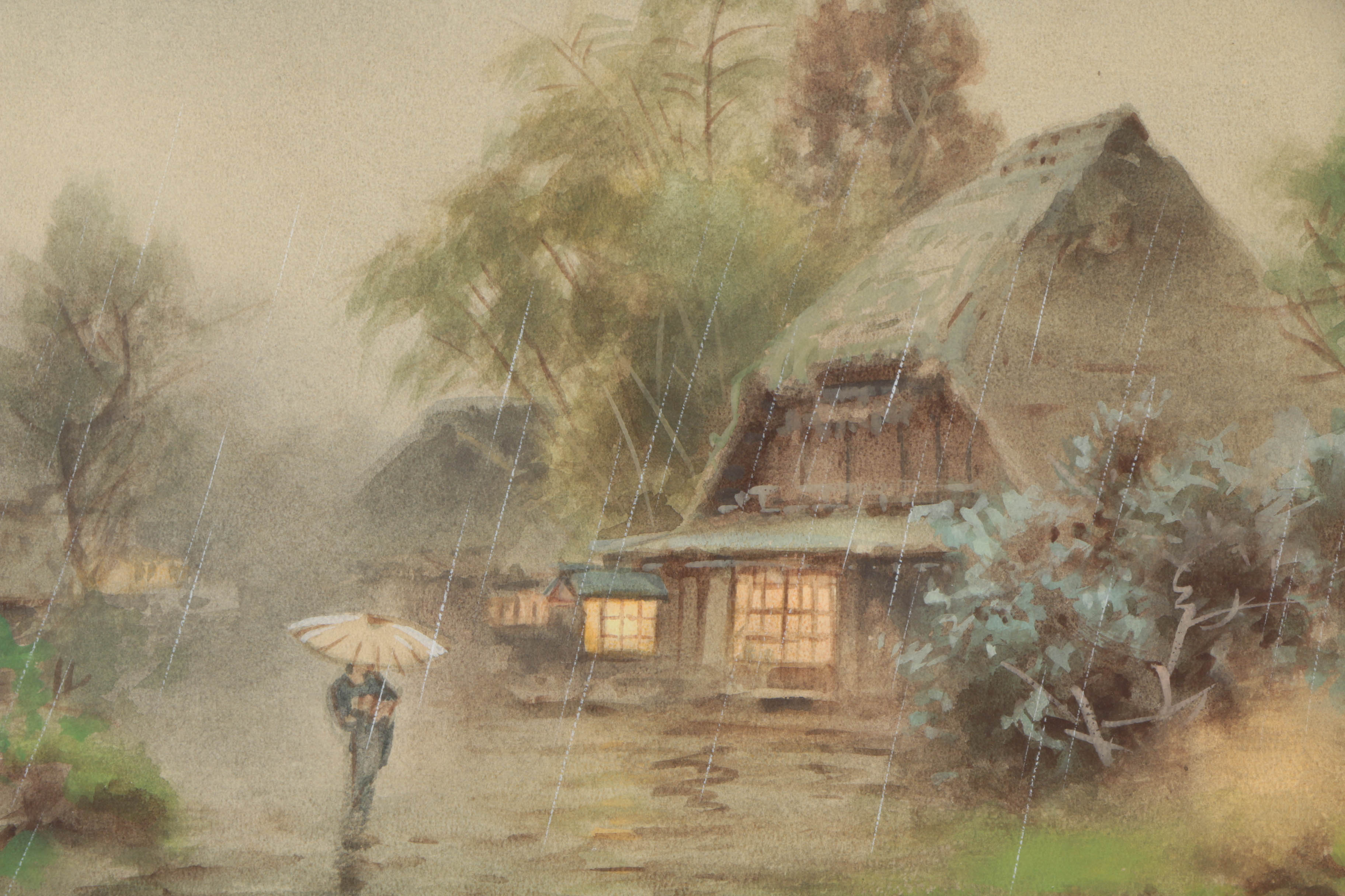 Terauchi Original Watercolor Painting of Rainy Scene