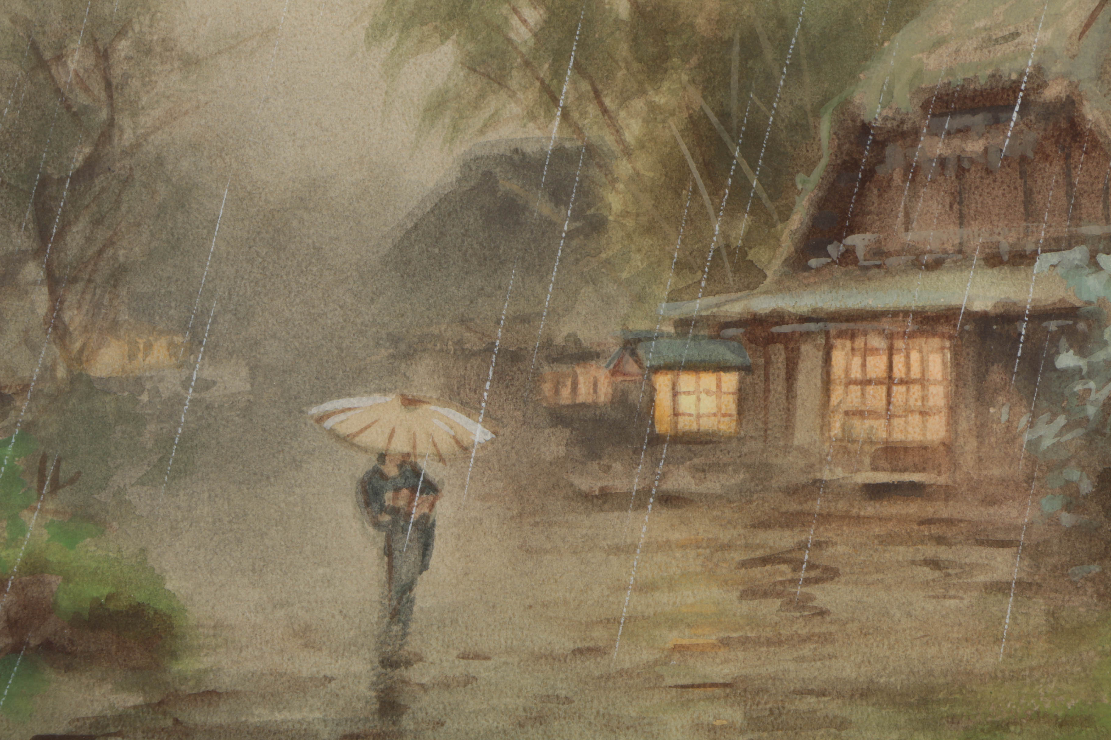 Terauchi Original Watercolor Painting of Rainy Scene