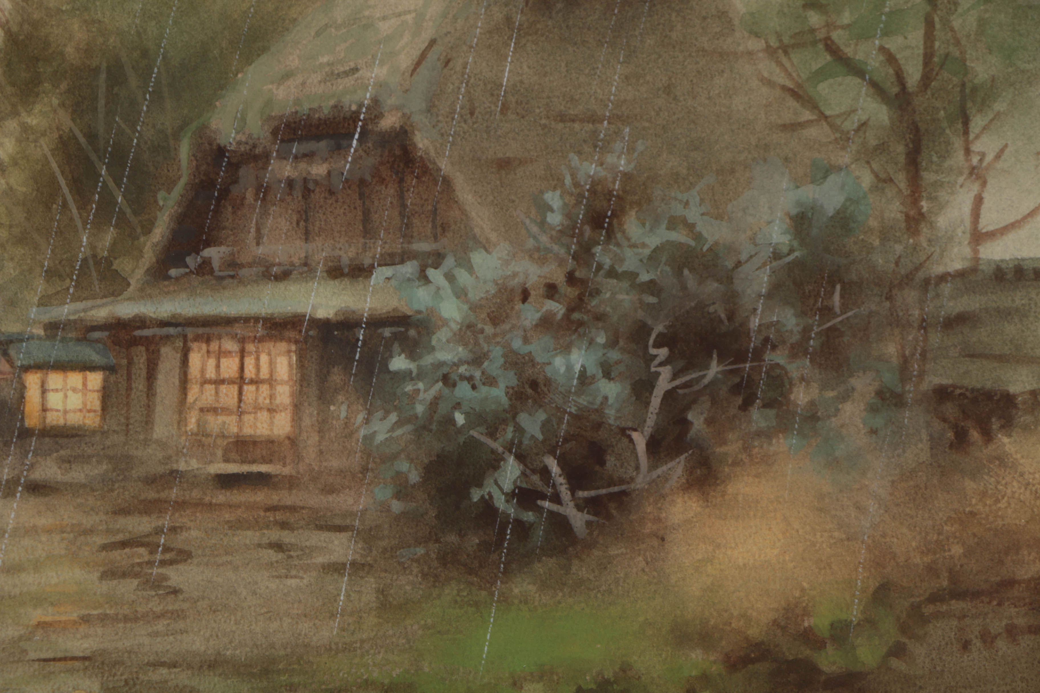 Terauchi Original Watercolor Painting of Rainy Scene