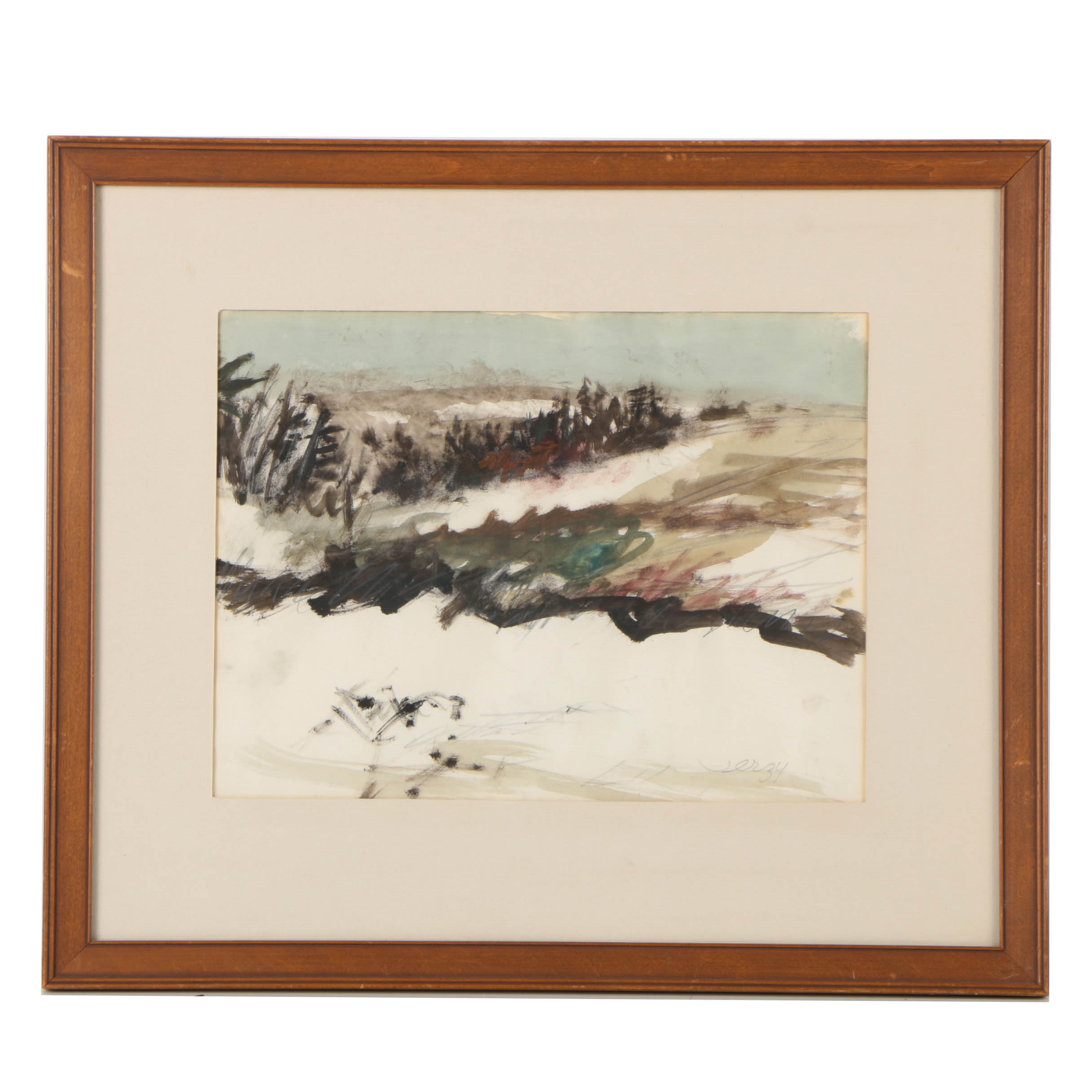 Richard Jerzy Watercolor and Graphite on Paper of Abstract Beach Landscape