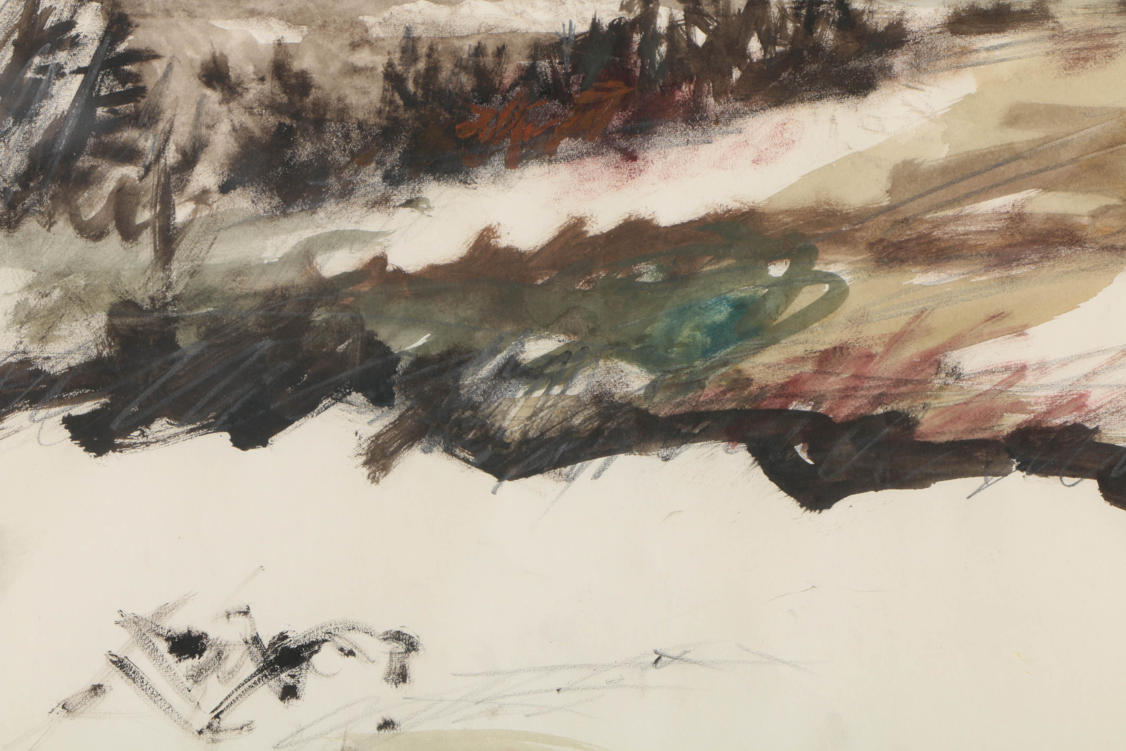 Richard Jerzy Watercolor and Graphite on Paper of Abstract Beach Landscape