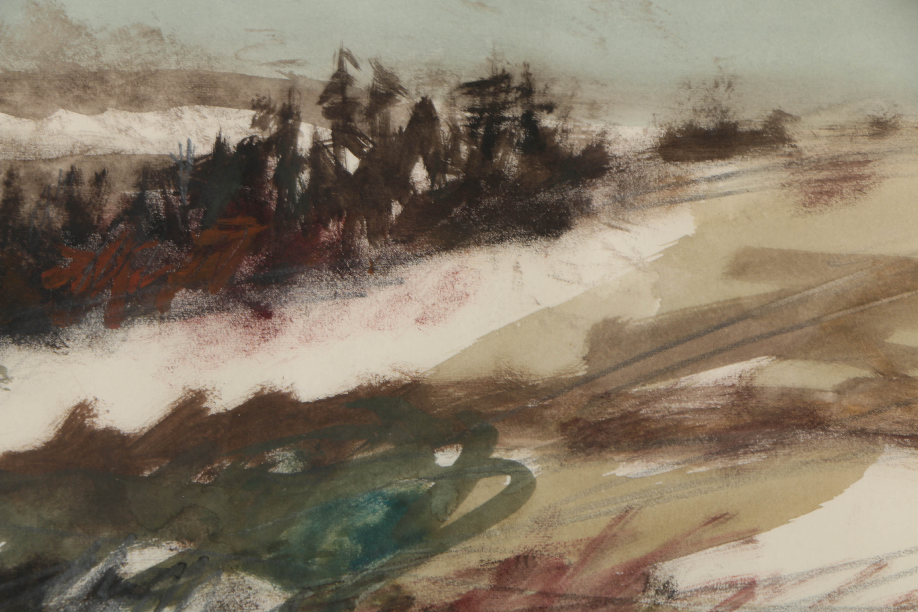 Richard Jerzy Watercolor and Graphite on Paper of Abstract Beach Landscape