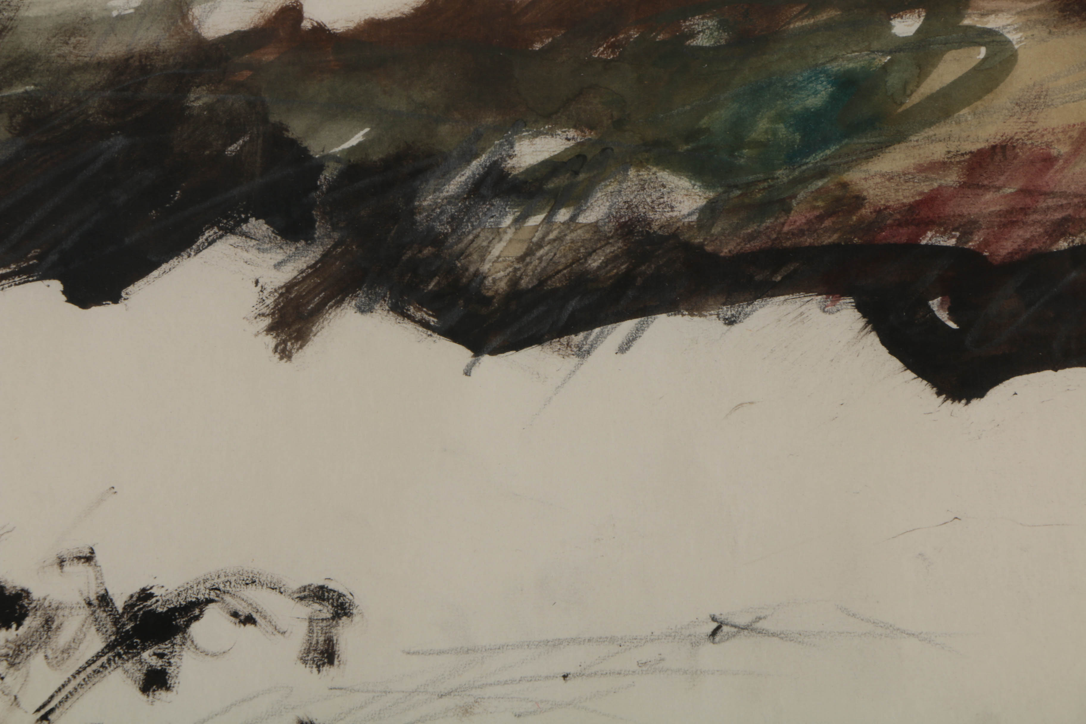 Richard Jerzy Watercolor and Graphite on Paper of Abstract Beach Landscape