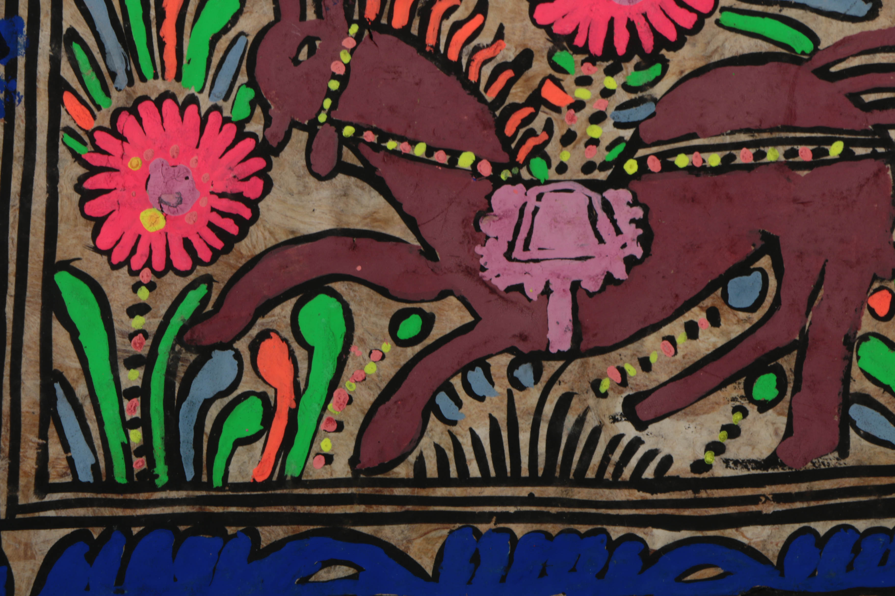 Central American Style Gouache Painting on Amate Paper of Horse