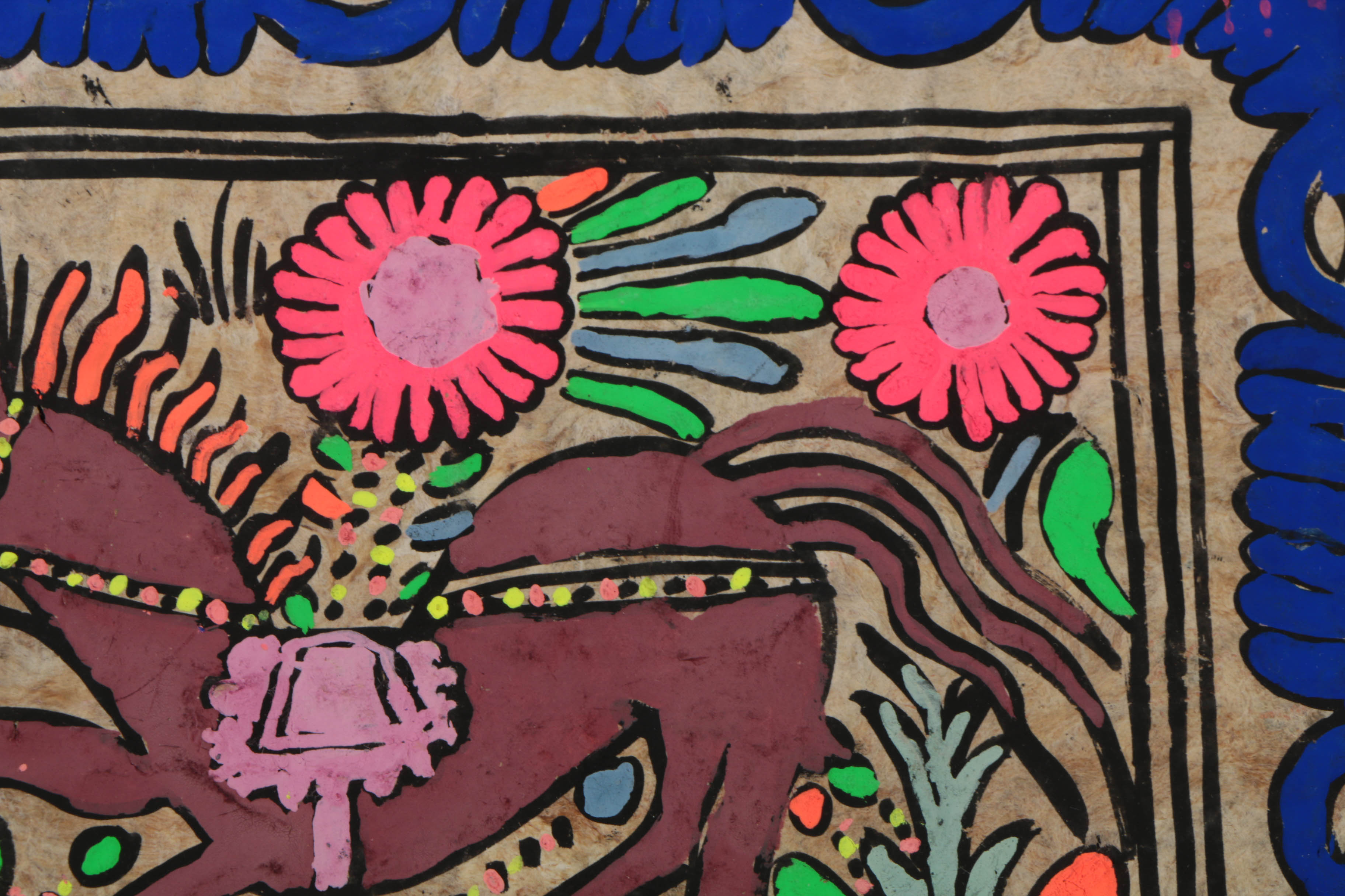 Central American Style Gouache Painting on Amate Paper of Horse