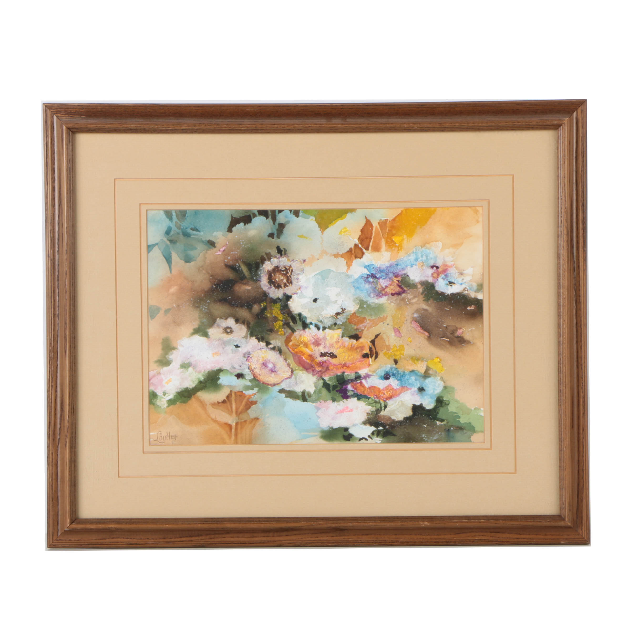 Louise Butler Watercolor with Mixed Media on Paper "Flowers"