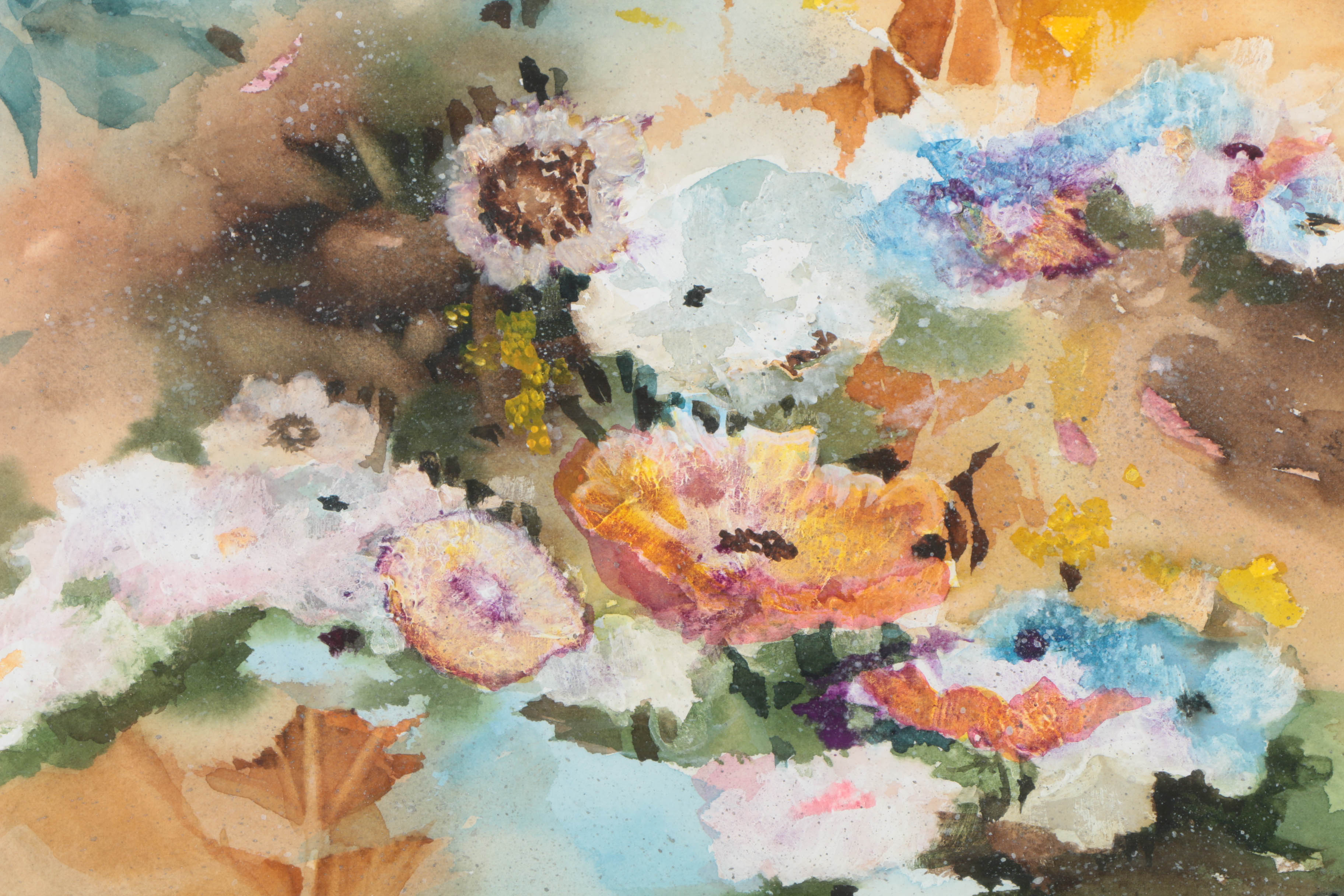 Louise Butler Watercolor with Mixed Media on Paper "Flowers"