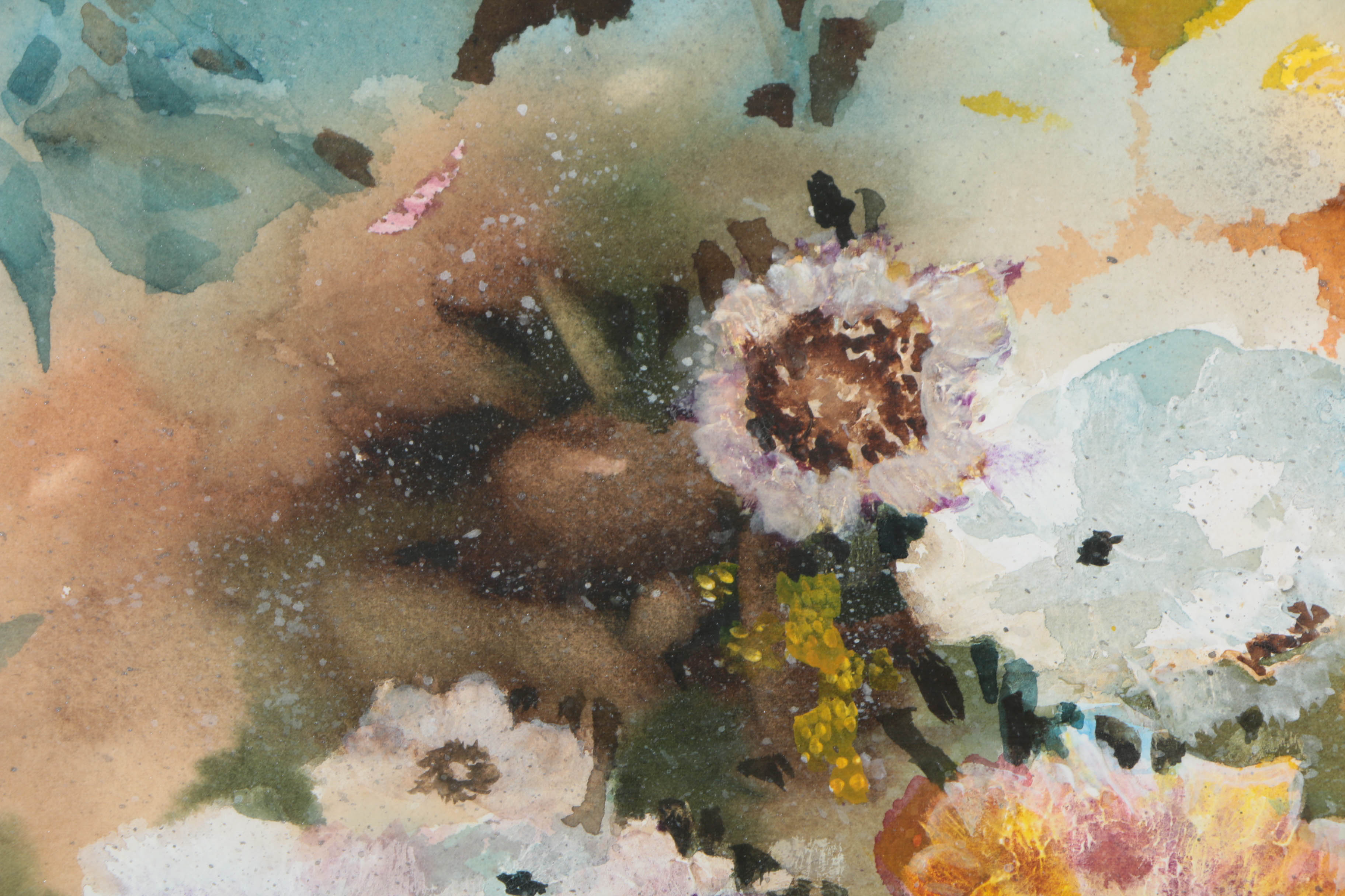 Louise Butler Watercolor with Mixed Media on Paper "Flowers"