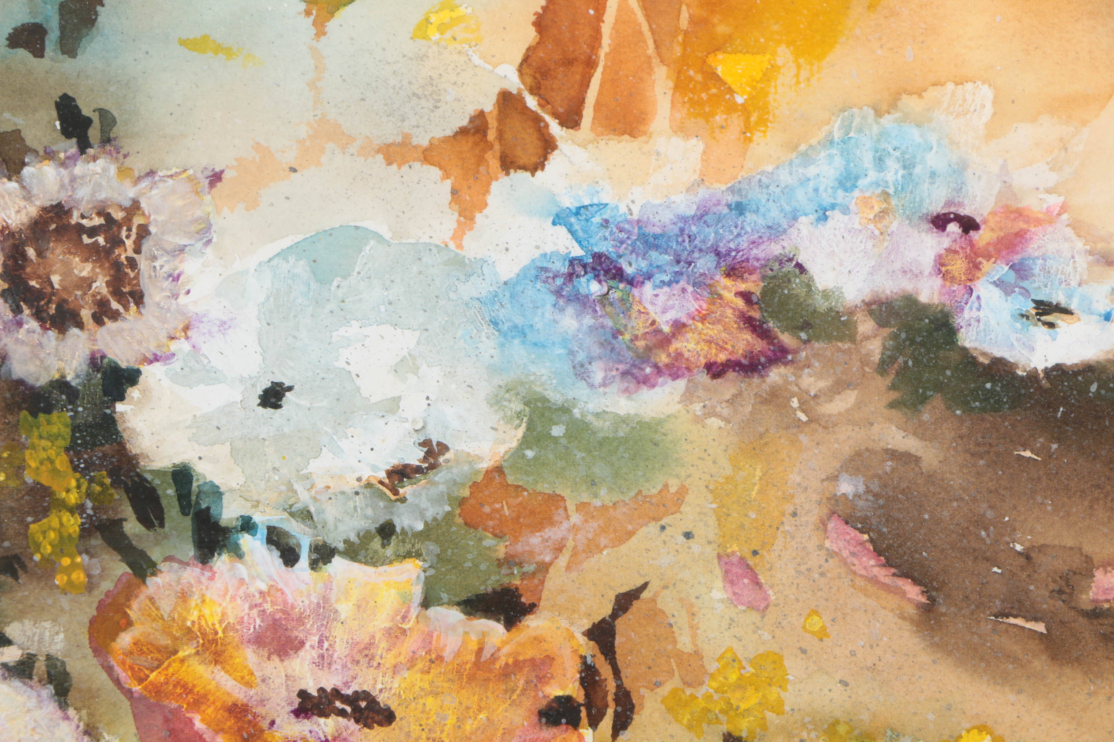 Louise Butler Watercolor with Mixed Media on Paper "Flowers"