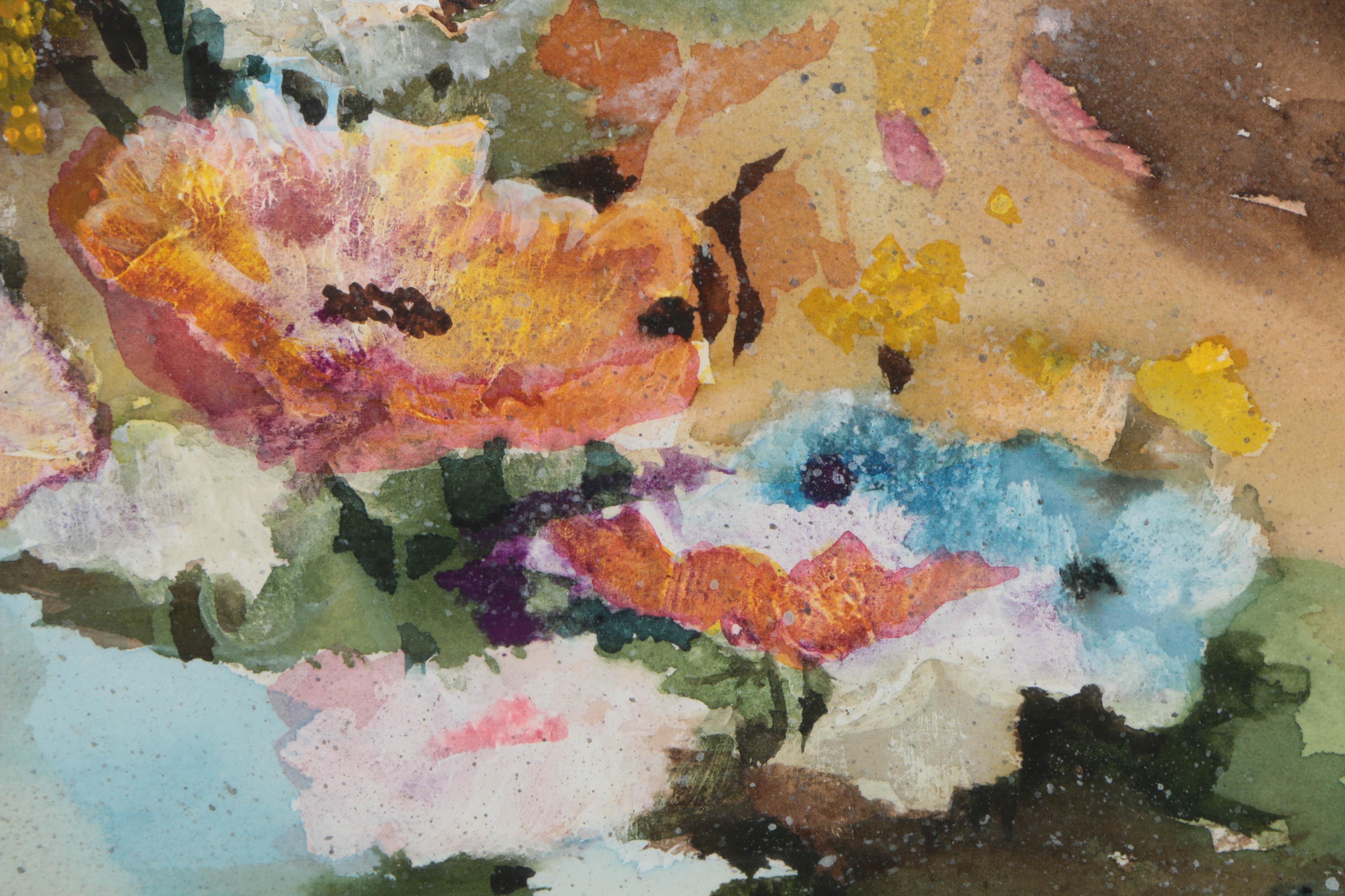 Louise Butler Watercolor with Mixed Media on Paper "Flowers"