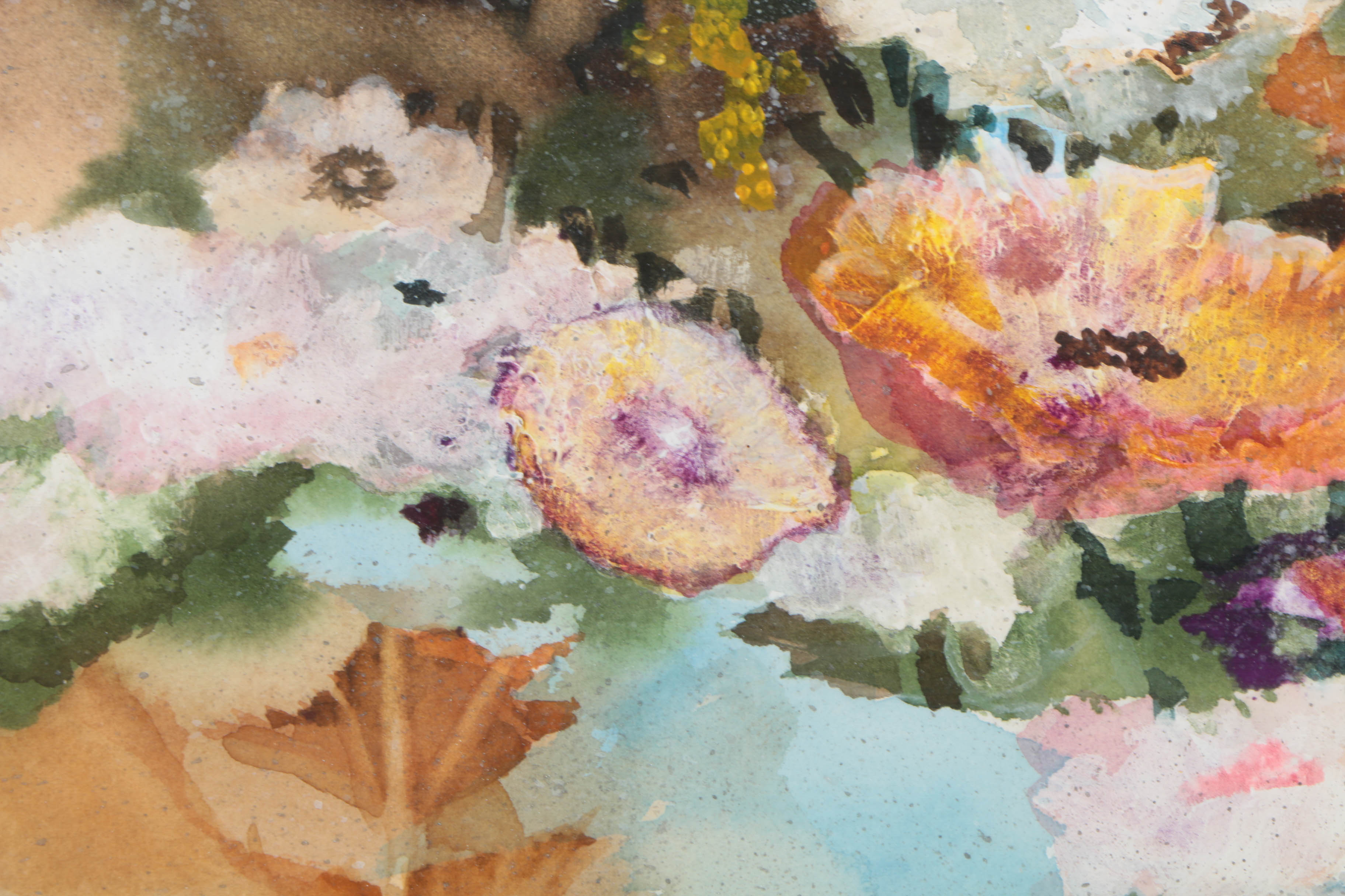Louise Butler Watercolor with Mixed Media on Paper "Flowers"