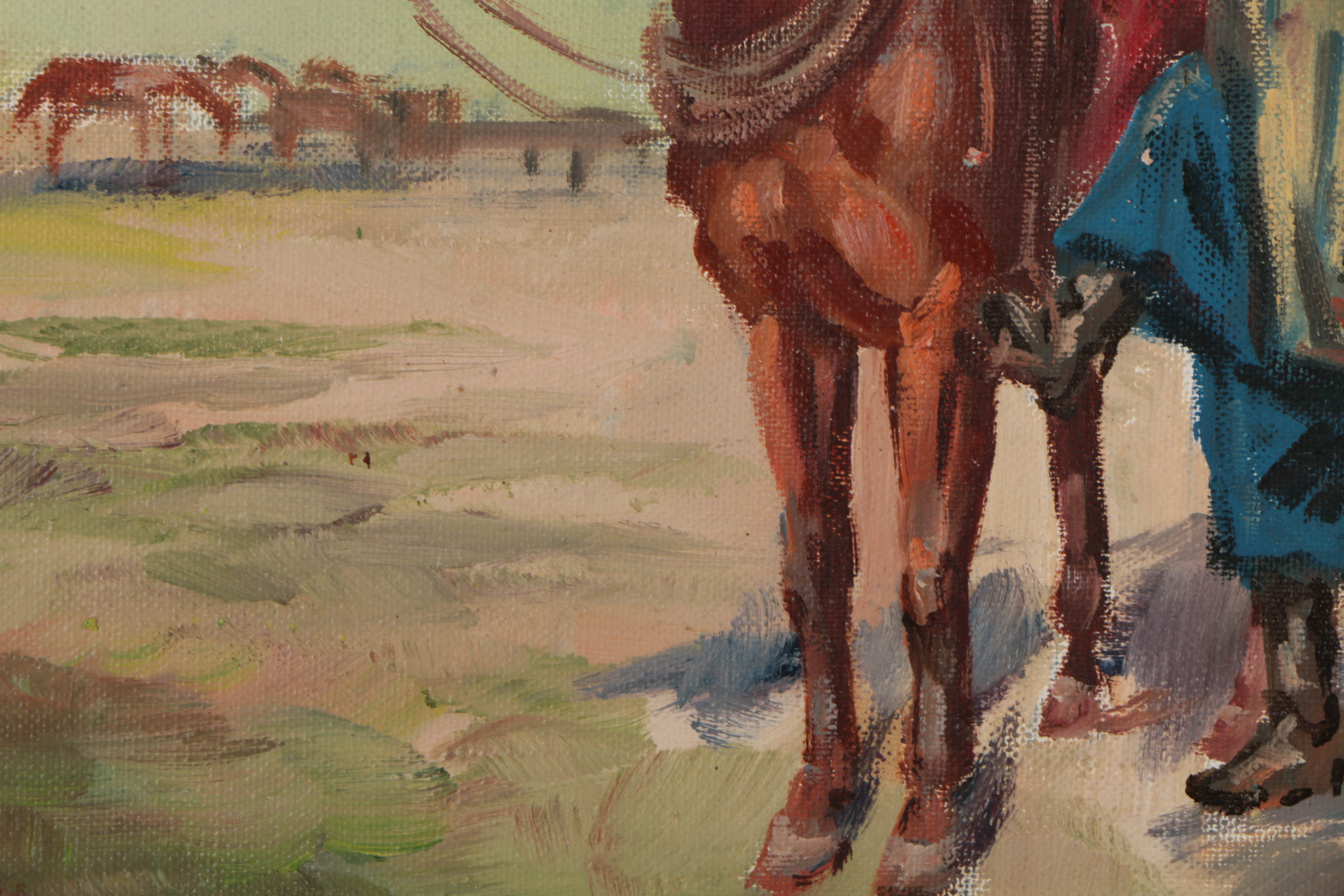 Oil Painting on Canvas of Man with Horse