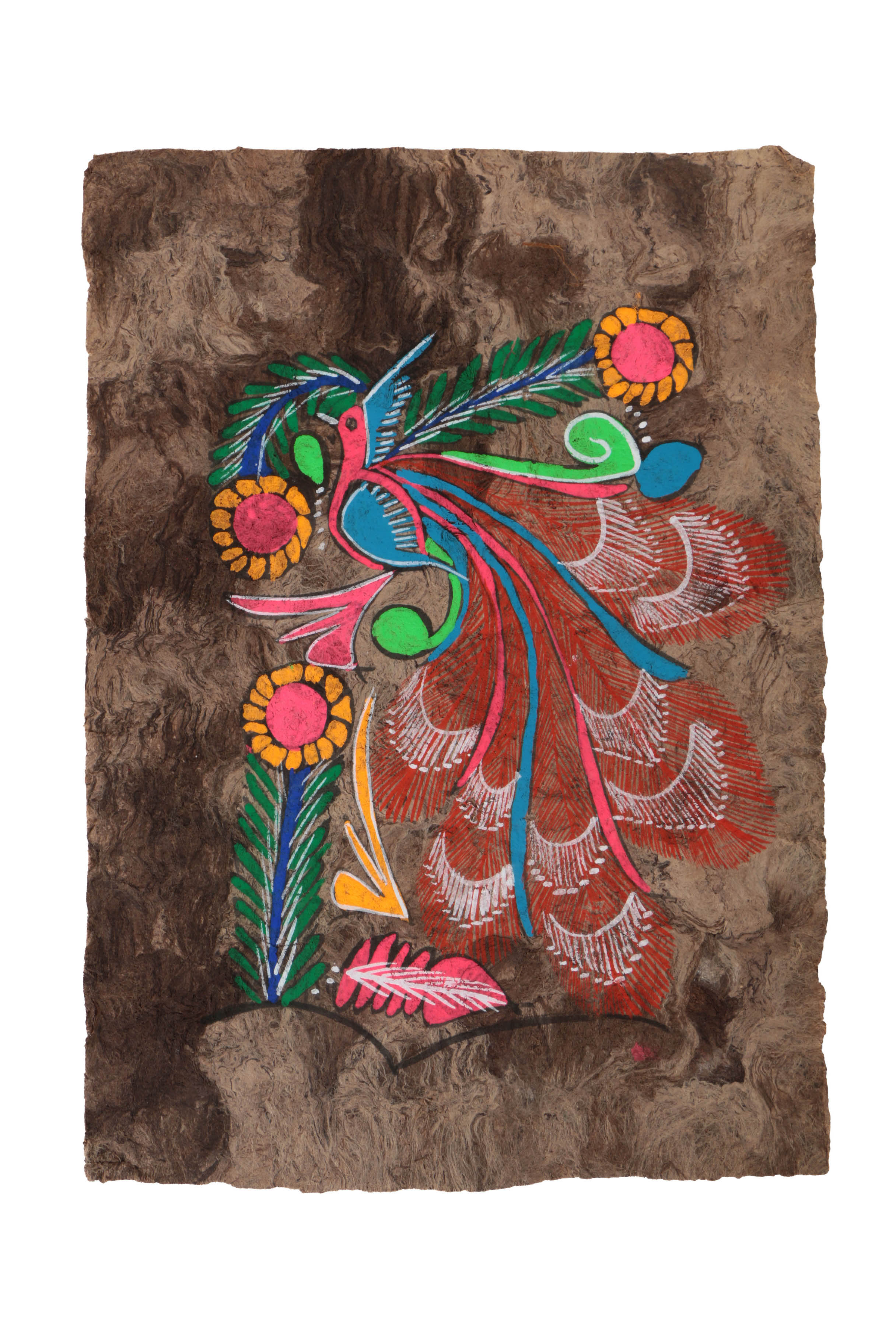 Three Mexican Folk Art Gouache Paintings on Bark