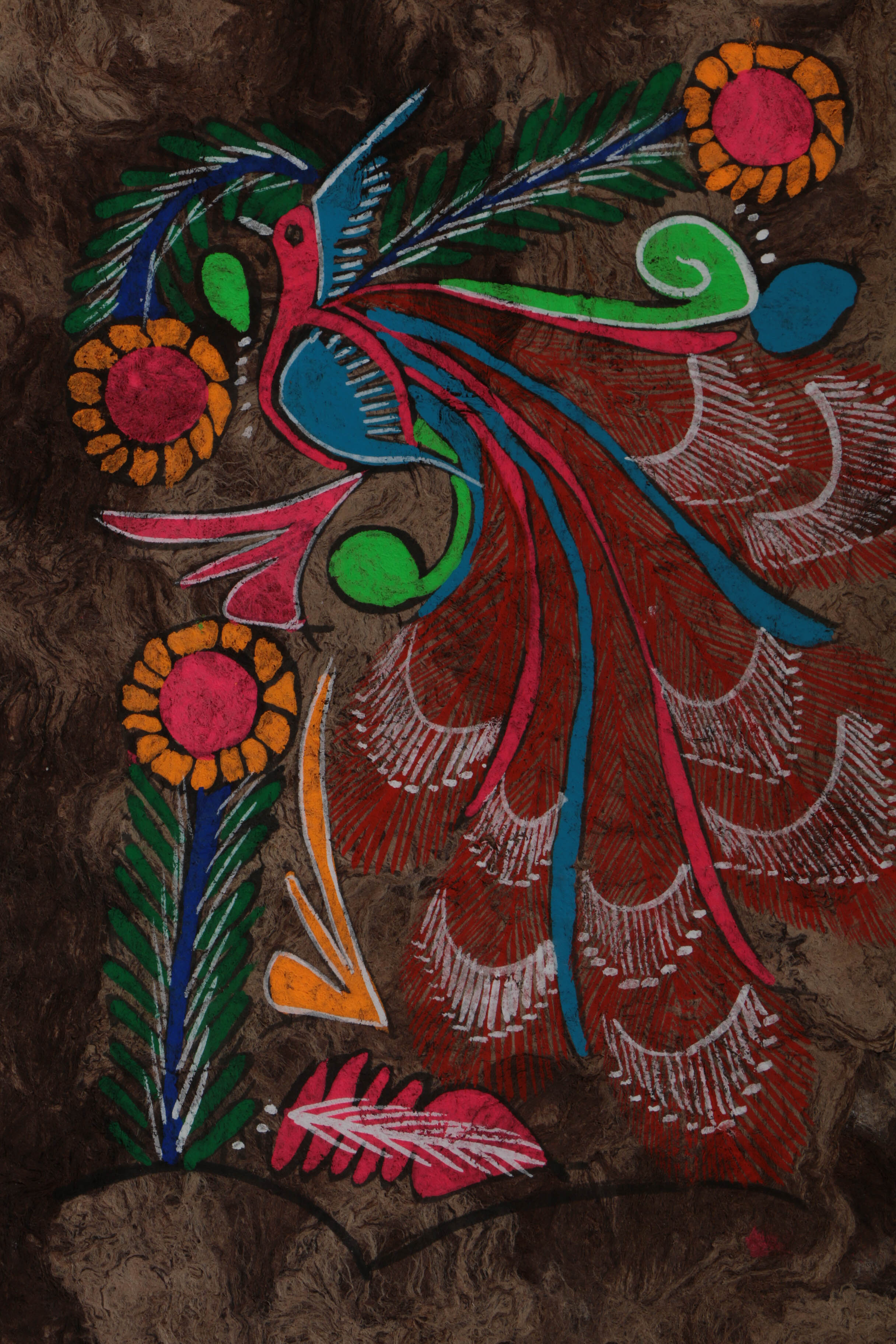 Three Mexican Folk Art Gouache Paintings on Bark