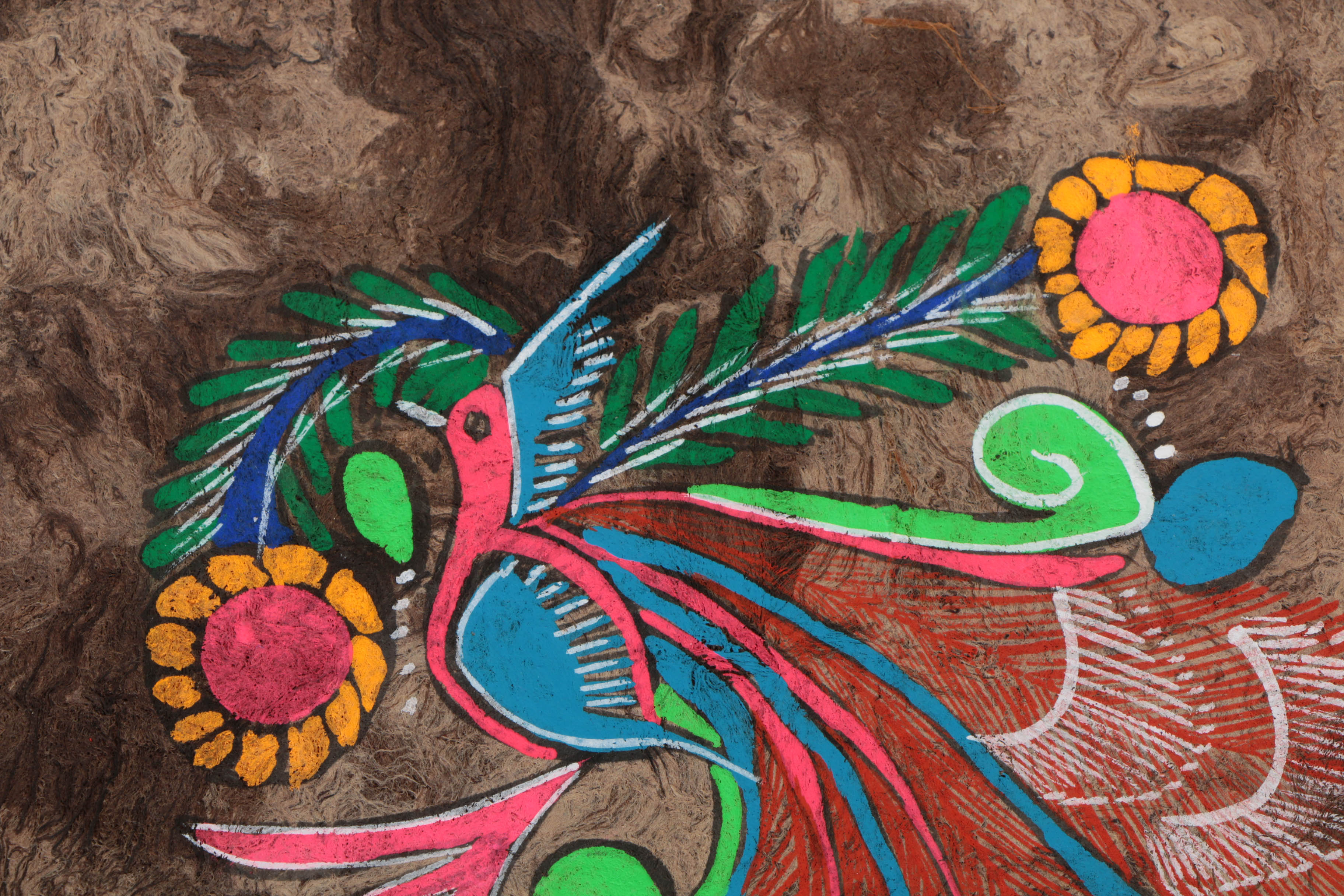 Three Mexican Folk Art Gouache Paintings on Bark