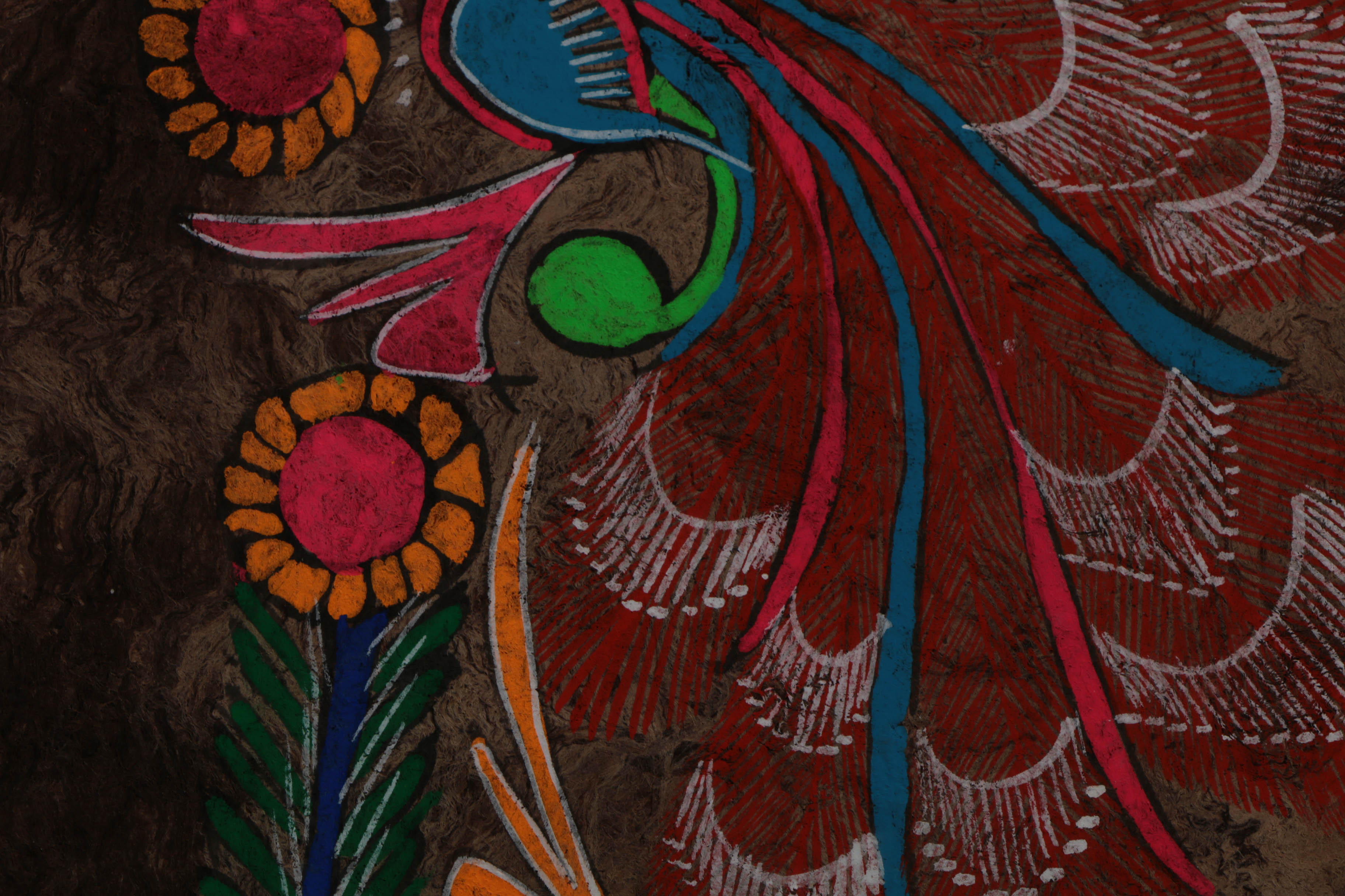 Three Mexican Folk Art Gouache Paintings on Bark