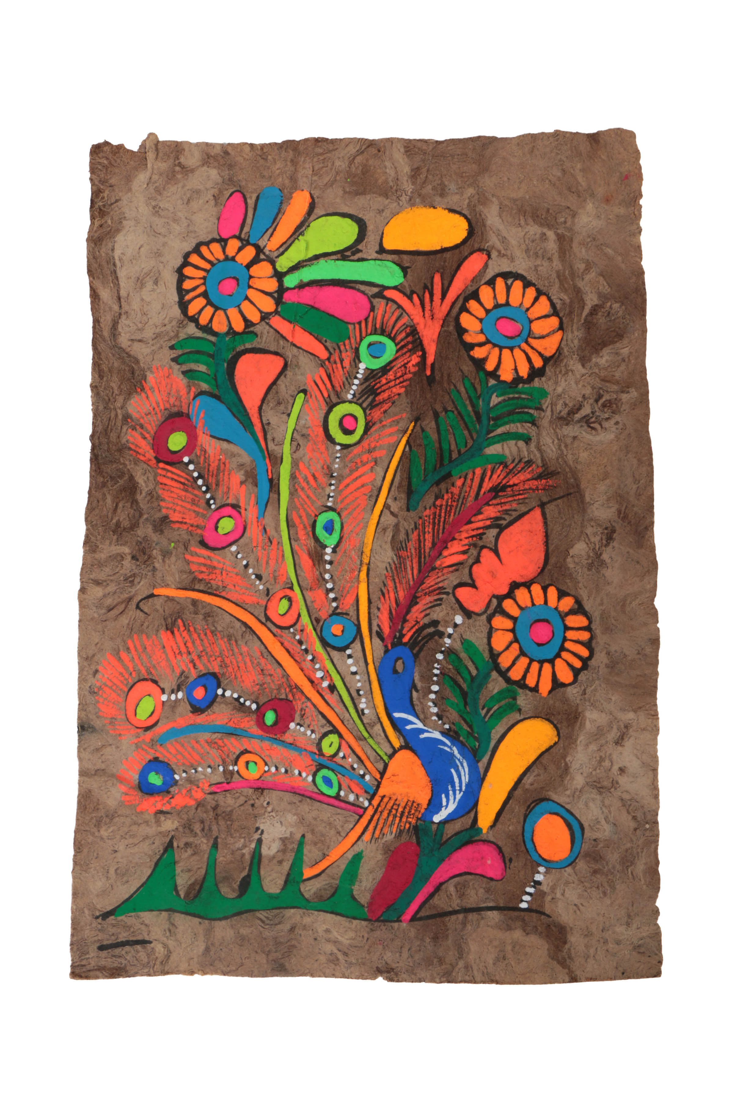 Three Mexican Folk Art Gouache Paintings on Bark