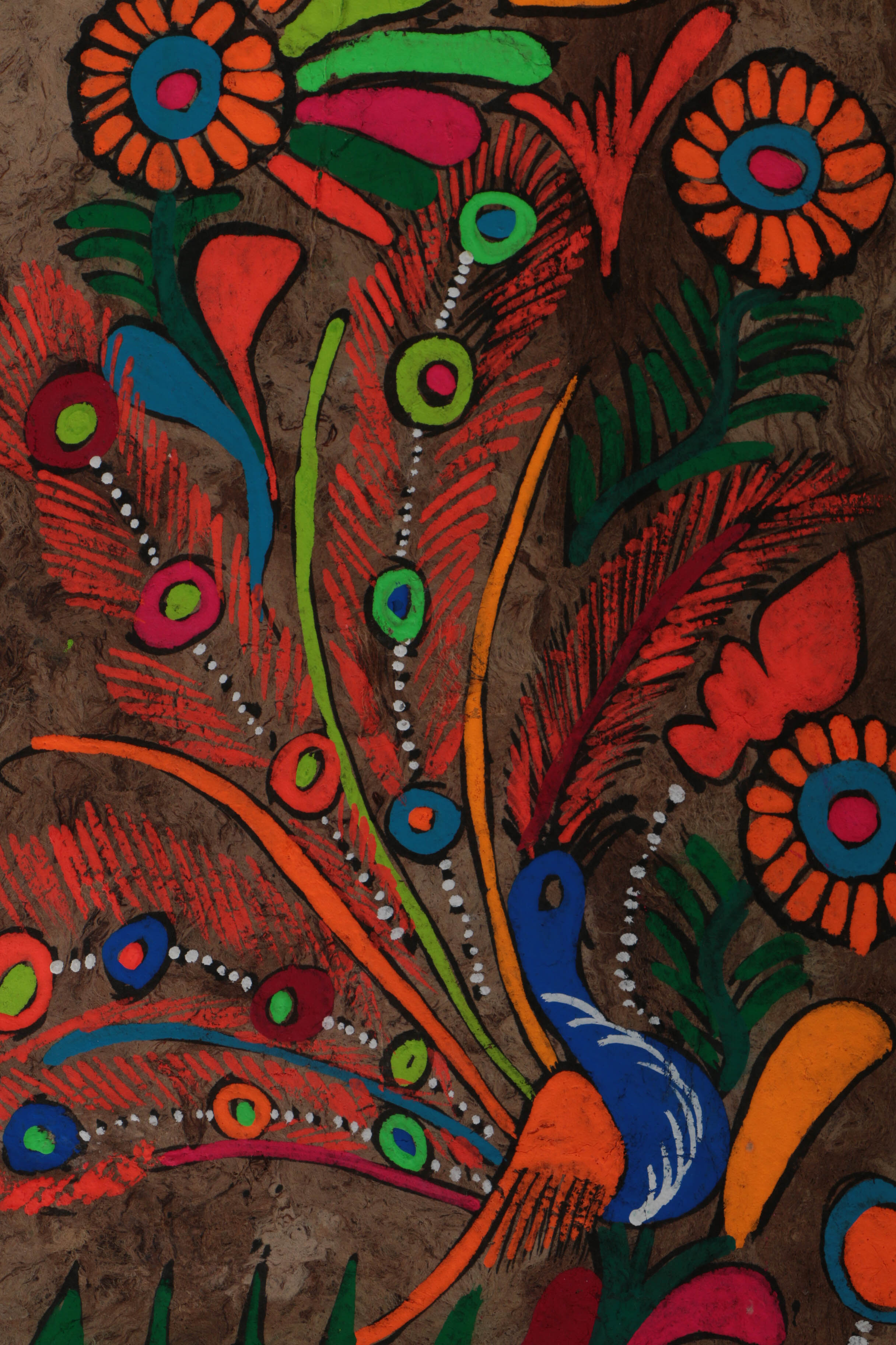 Three Mexican Folk Art Gouache Paintings on Bark
