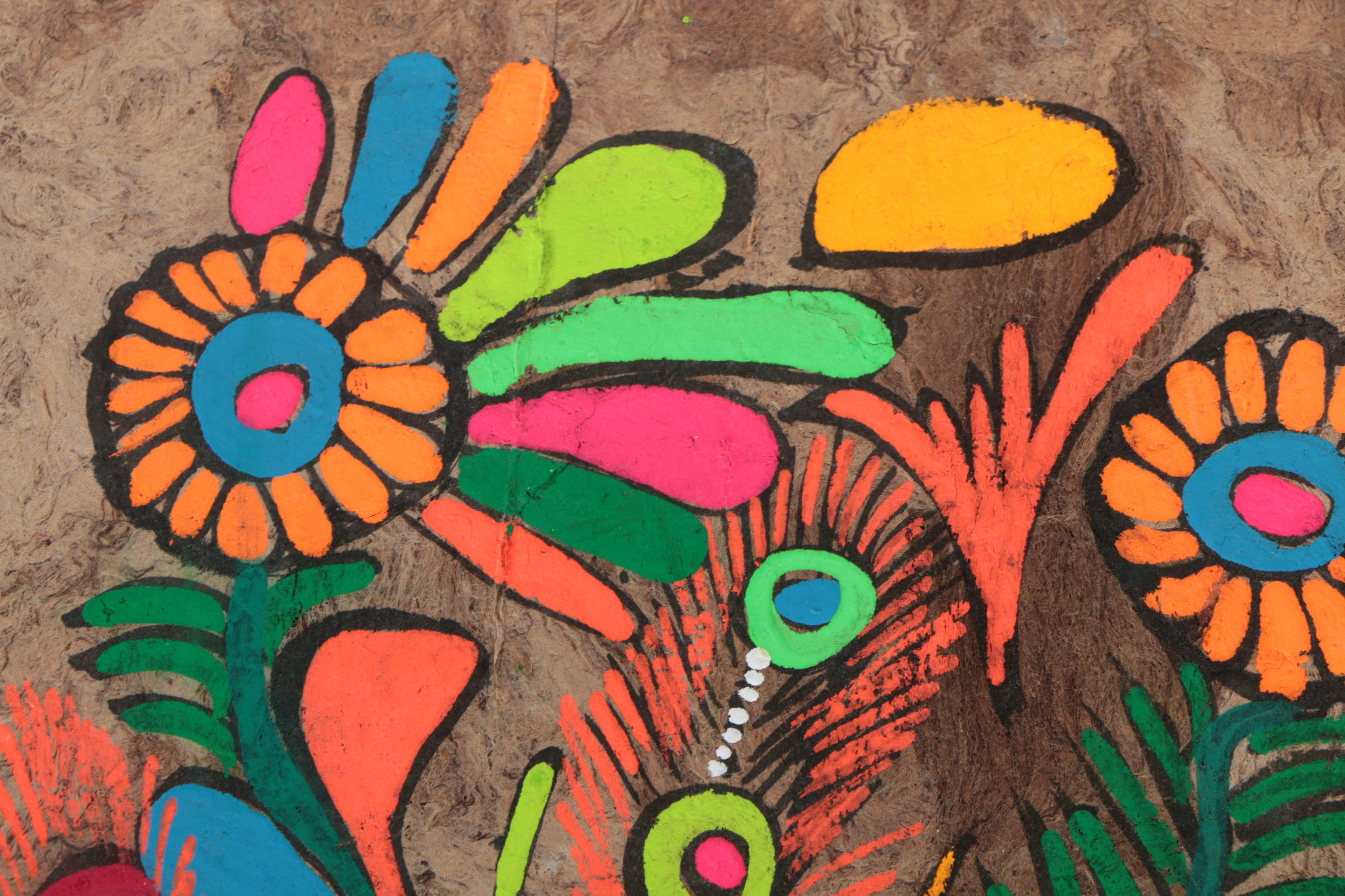 Three Mexican Folk Art Gouache Paintings on Bark