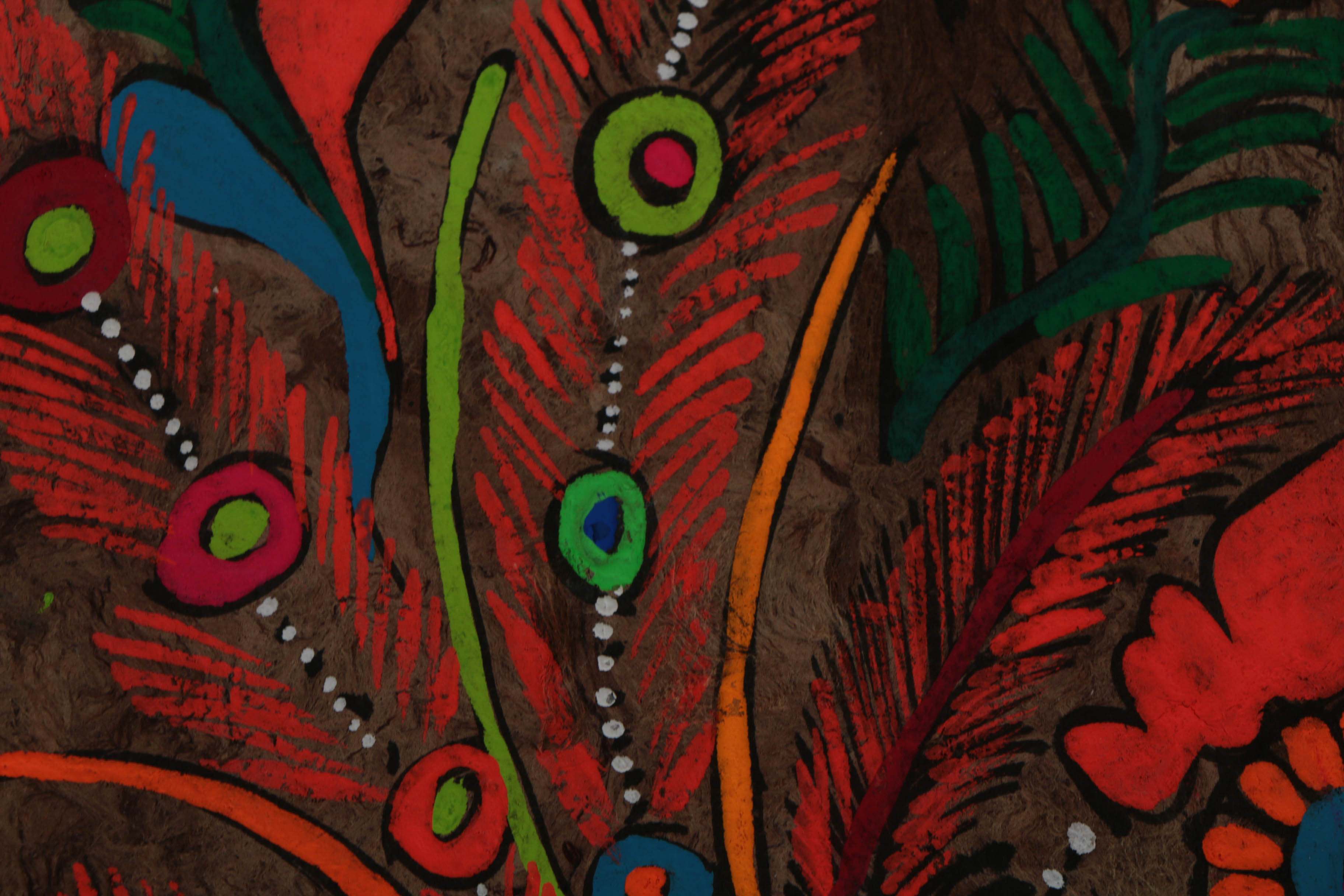 Three Mexican Folk Art Gouache Paintings on Bark