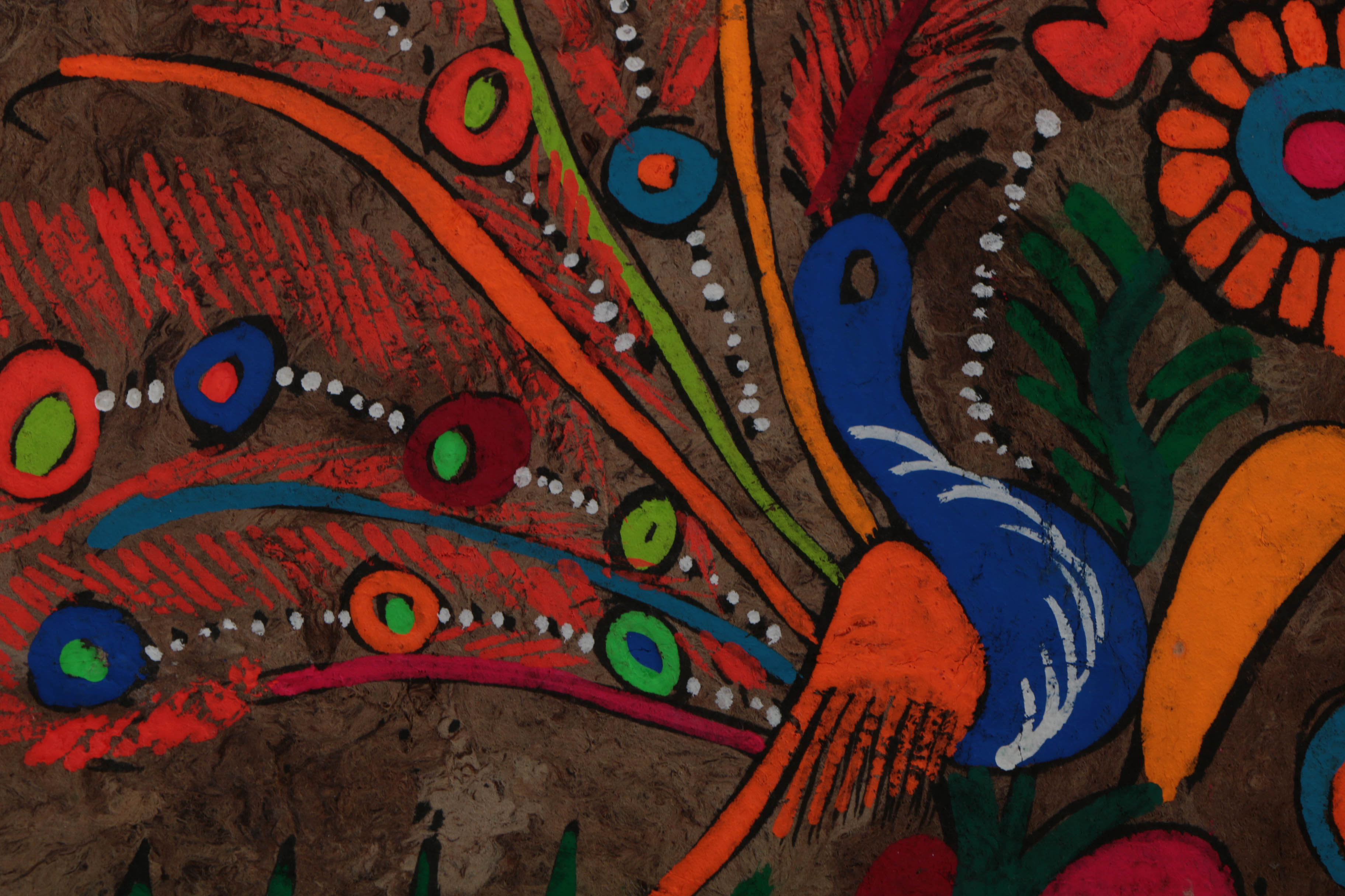 Three Mexican Folk Art Gouache Paintings on Bark