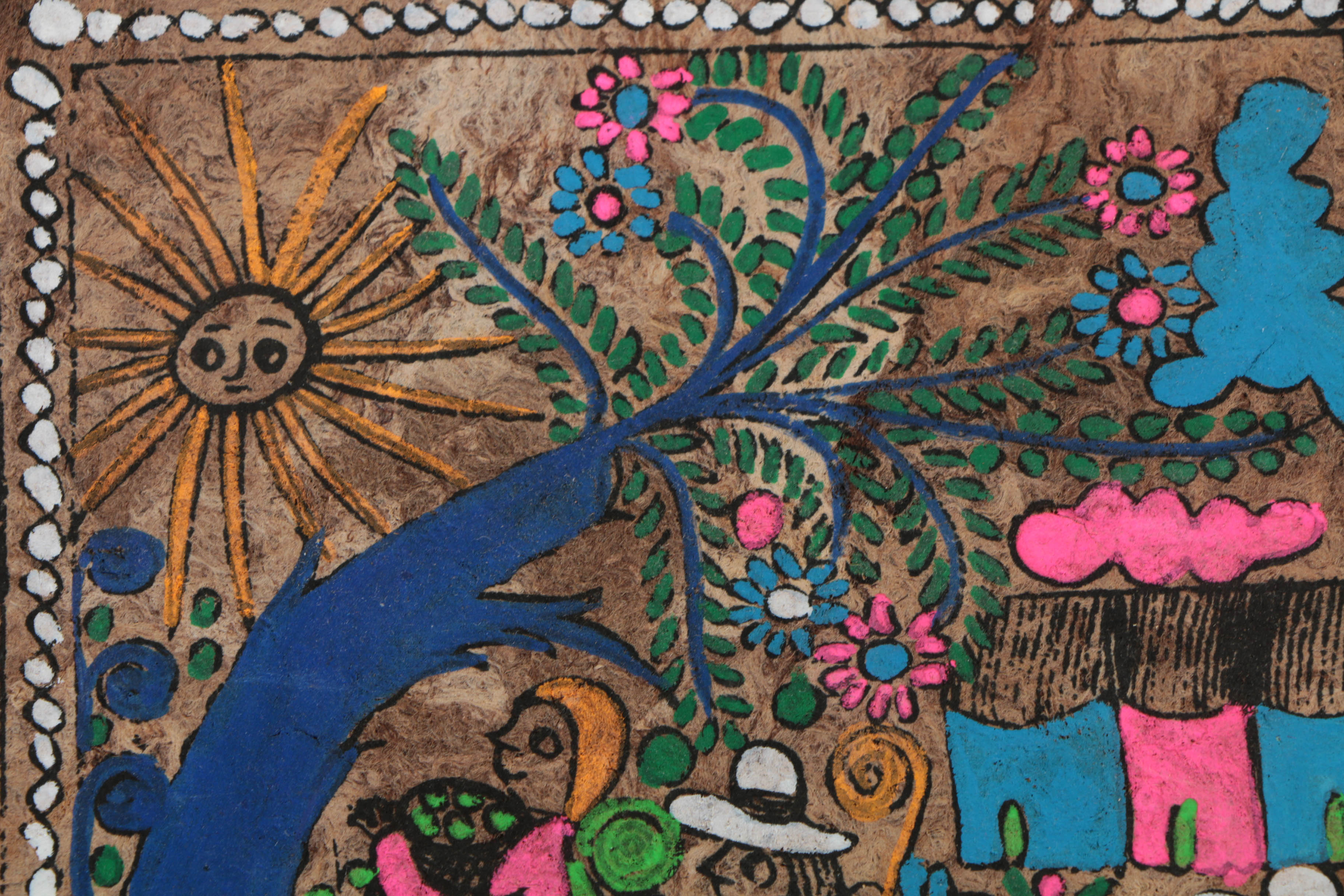 Three Mexican Folk Art Gouache Paintings on Bark