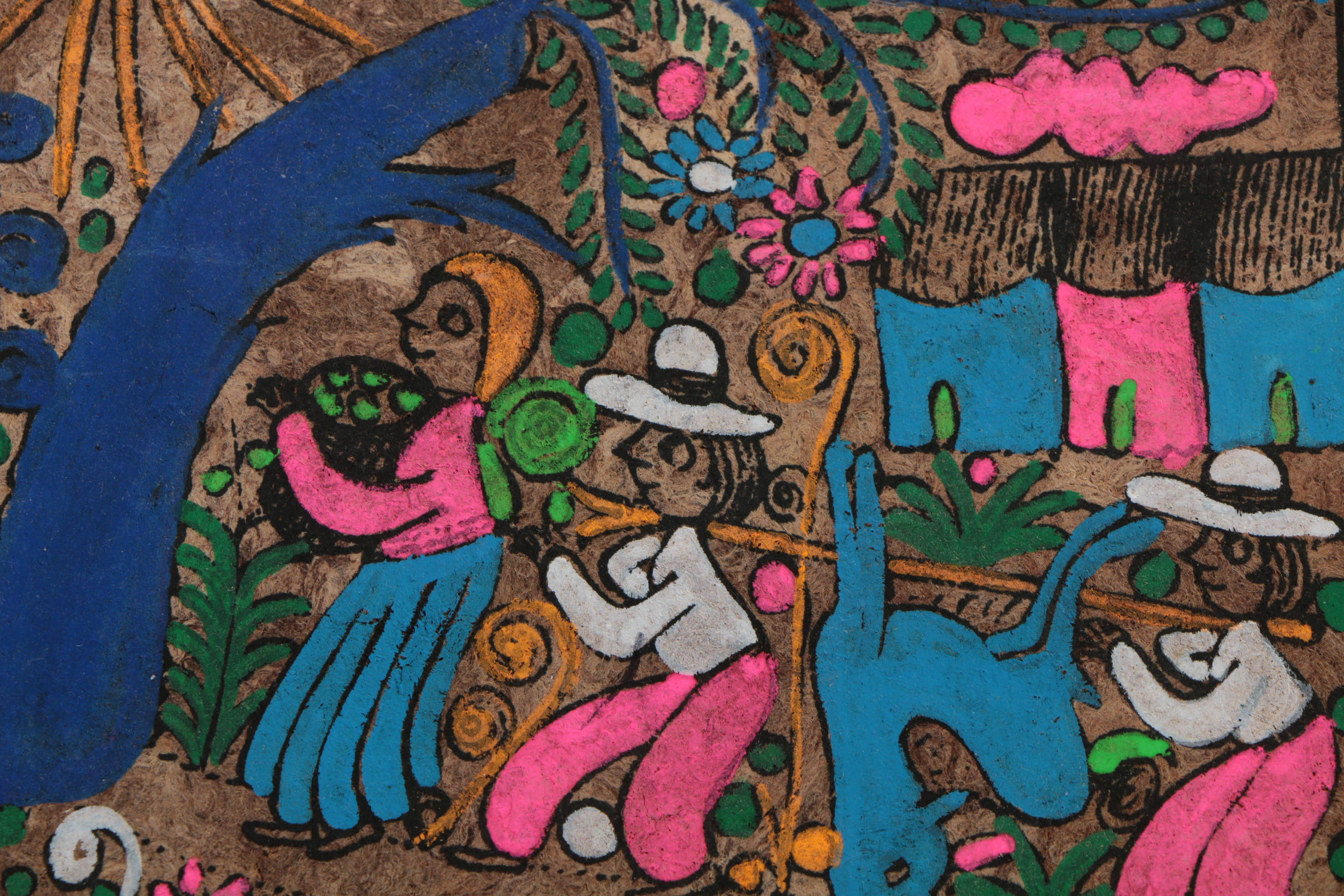 Three Mexican Folk Art Gouache Paintings on Bark