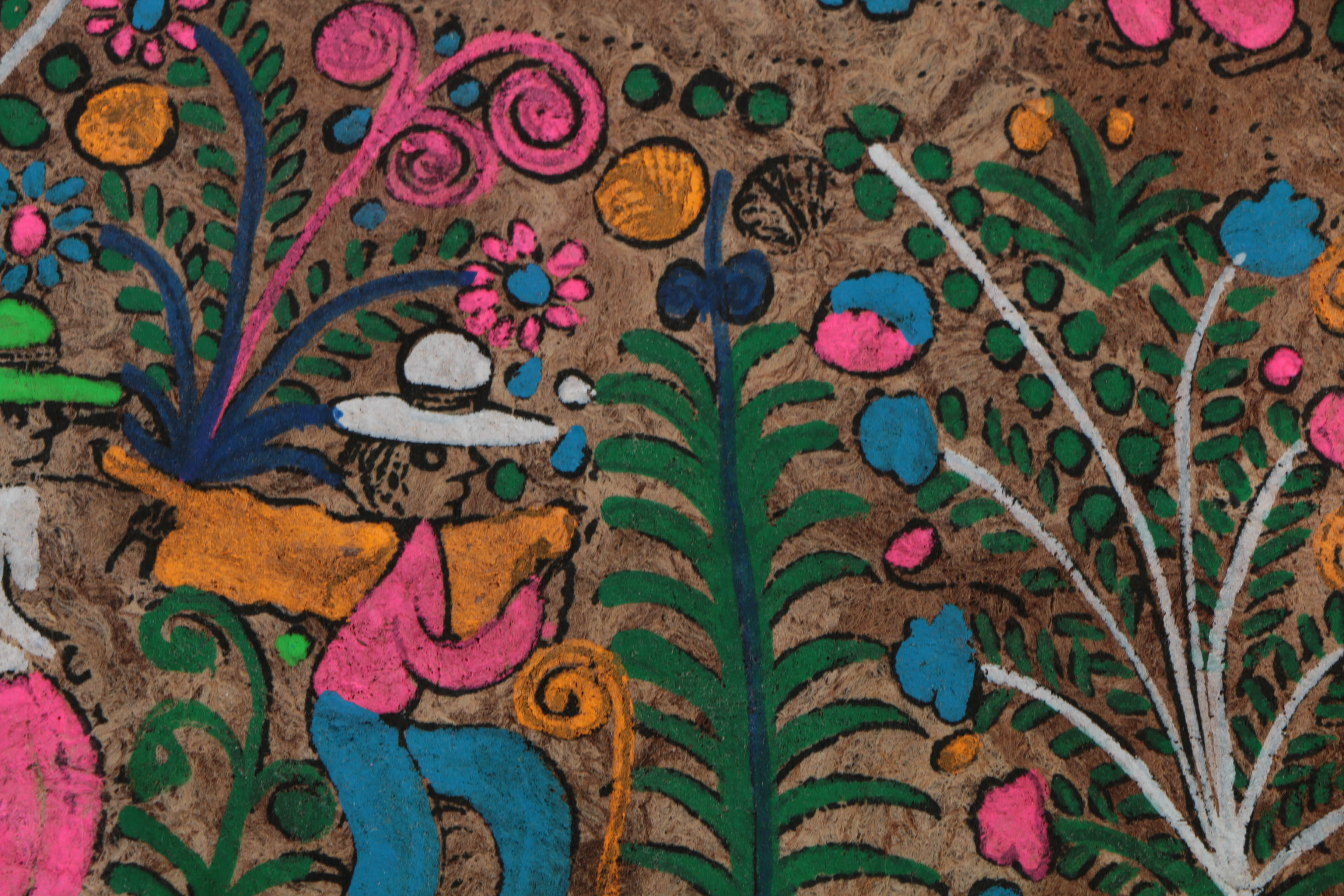 Three Mexican Folk Art Gouache Paintings on Bark