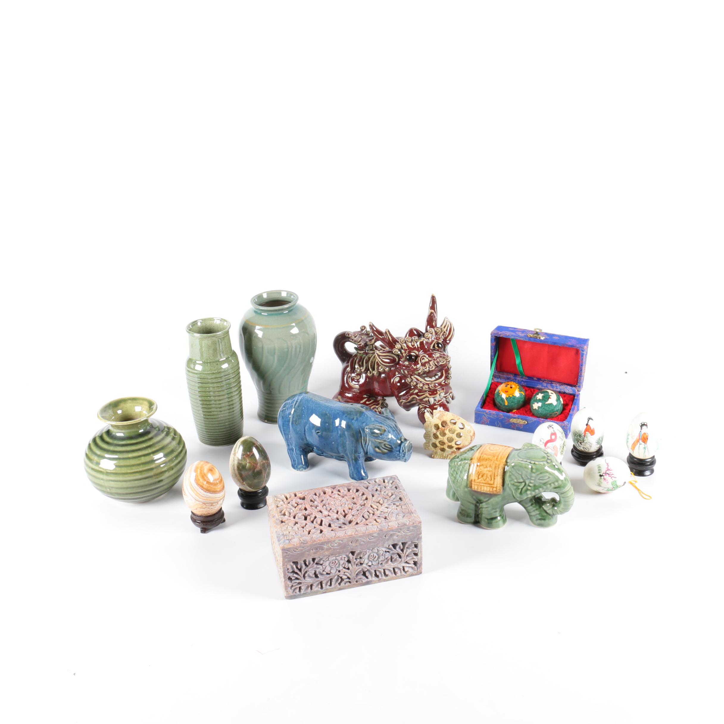 Decor Assortment Including Vases and Figurines