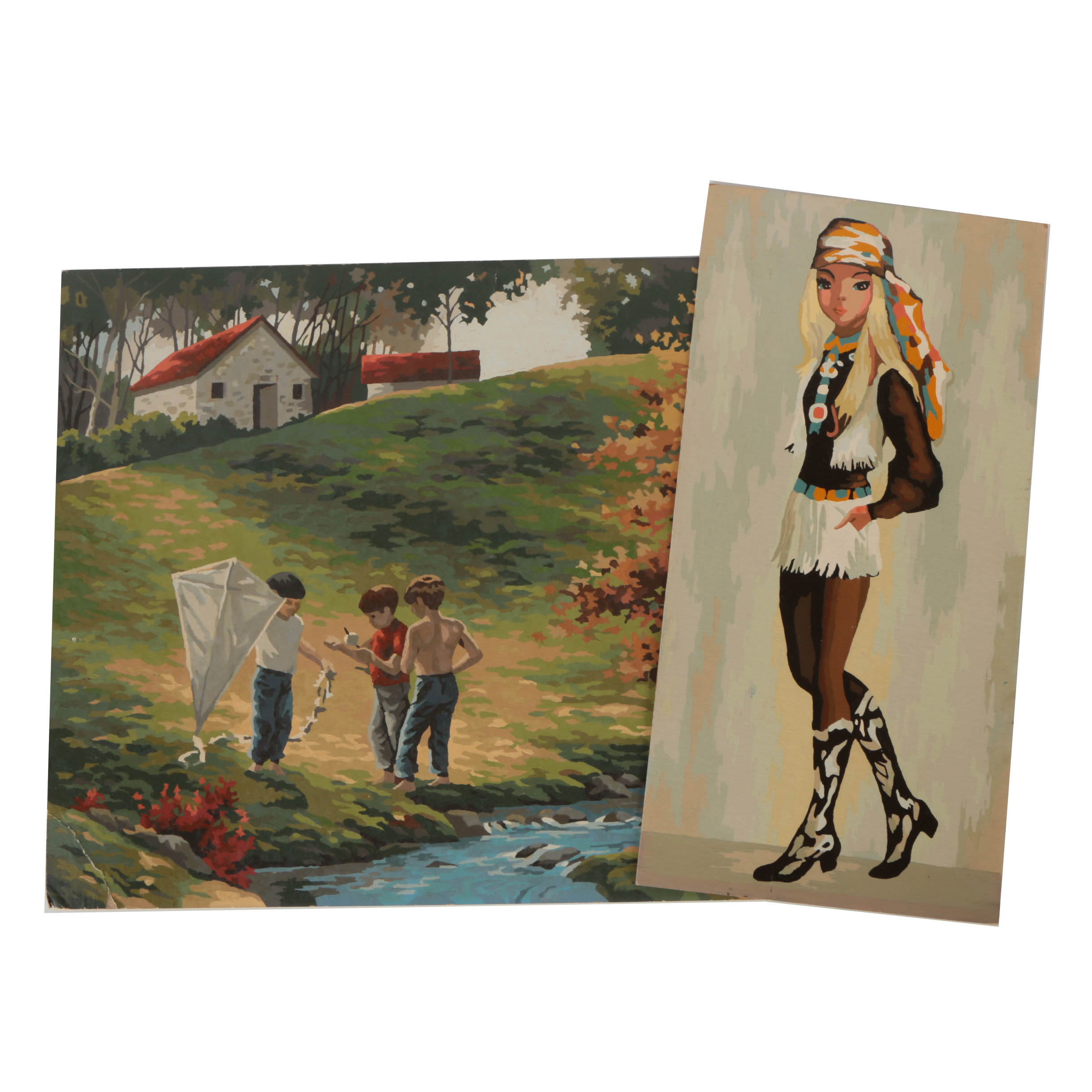 Pair of Paint-By-Numbers Acrylic Paintings