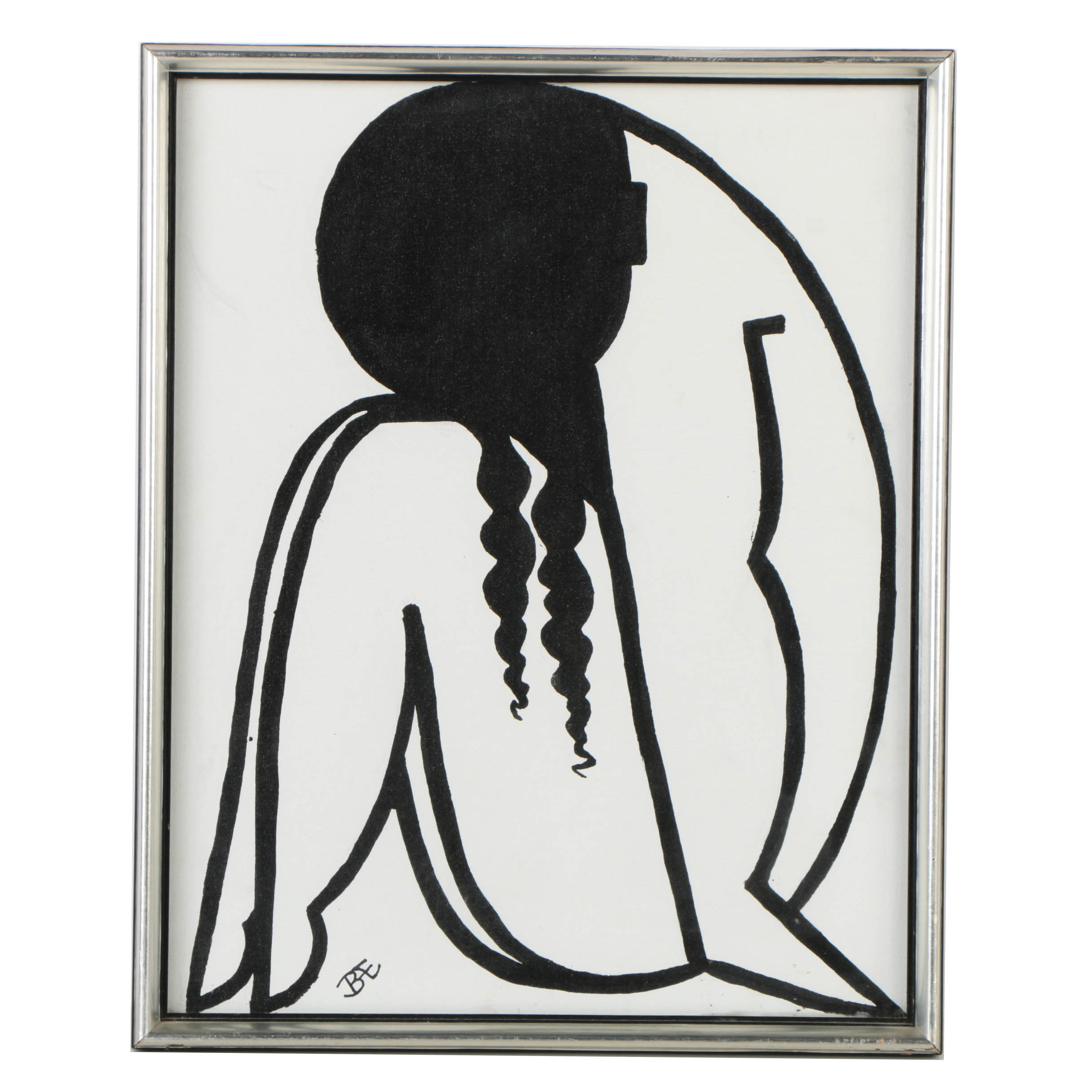 B.E. Acrylic Painting on Canvas Board of Abstract Female Nude