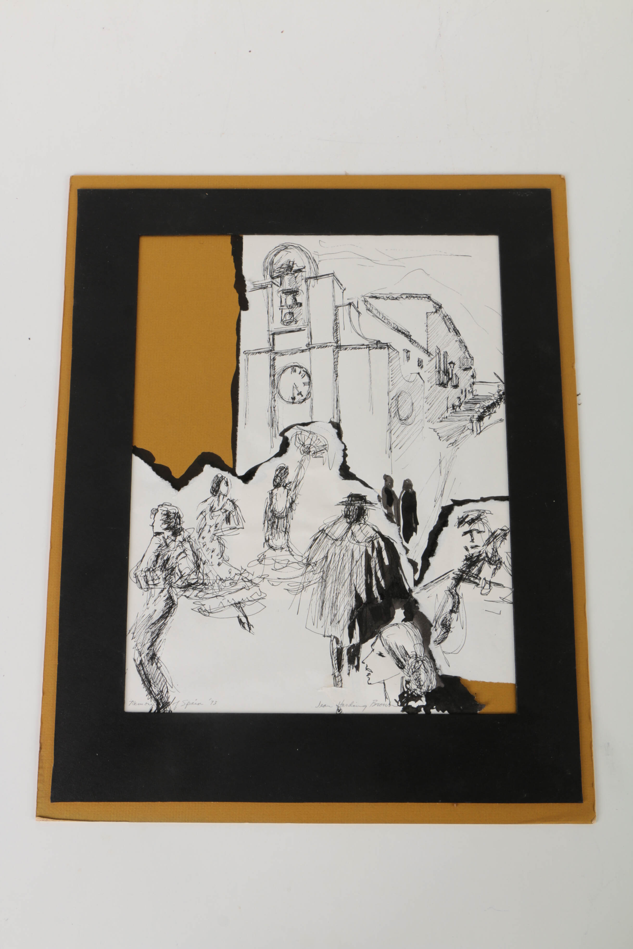 Jean Harding Brown Ink Drawings "Memory of Spain" and "Korab in the Studio"