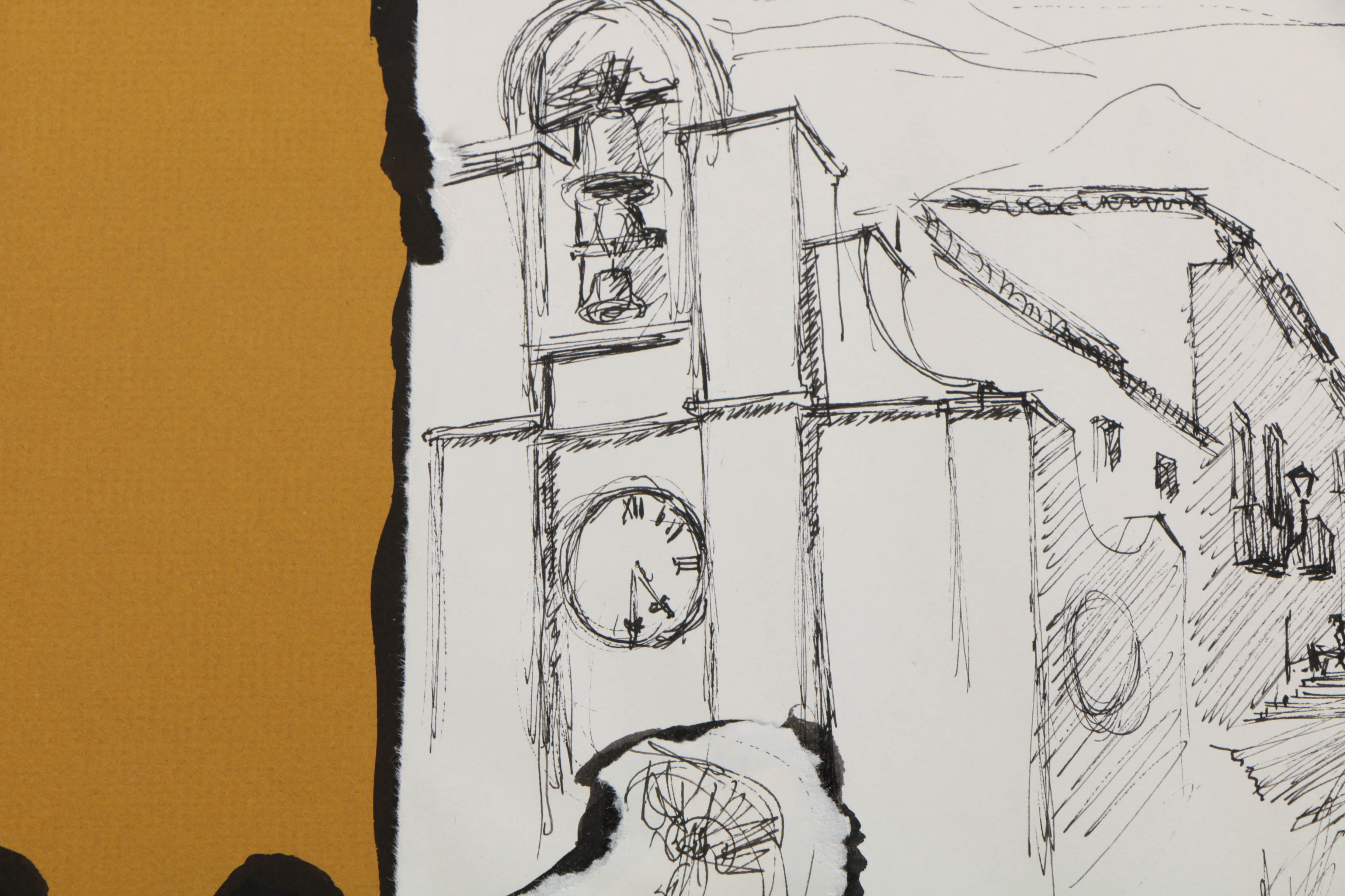 Jean Harding Brown Ink Drawings "Memory of Spain" and "Korab in the Studio"