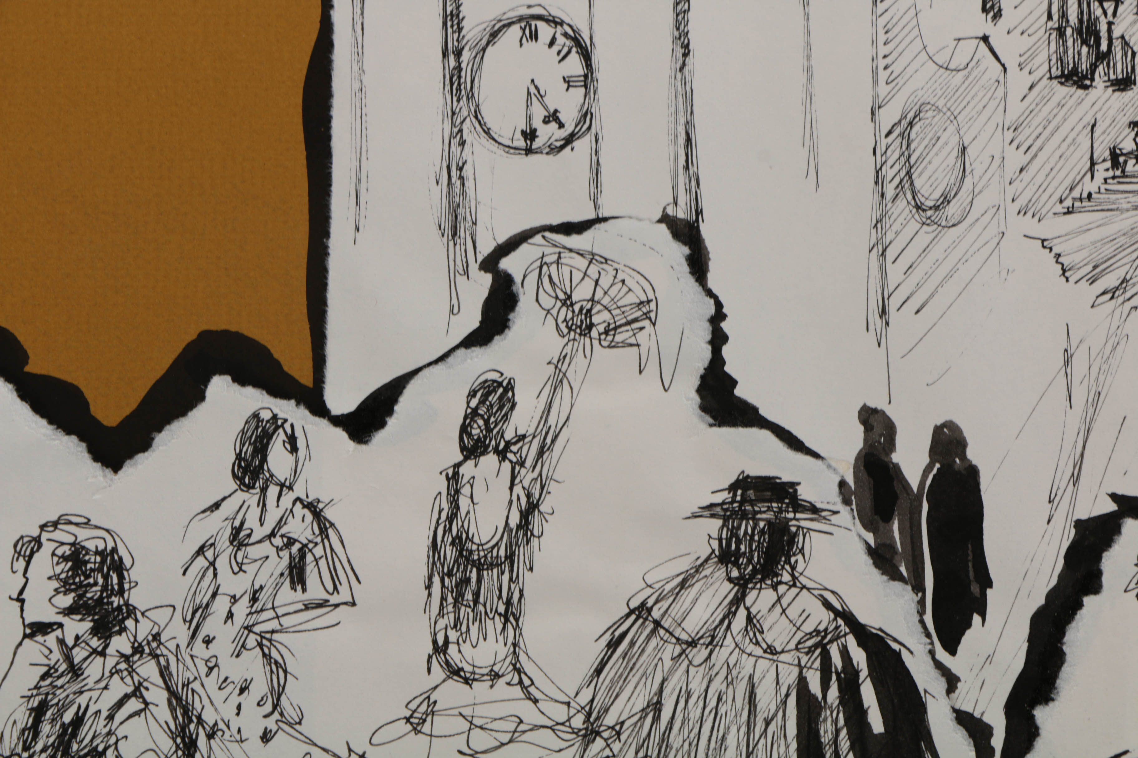 Jean Harding Brown Ink Drawings "Memory of Spain" and "Korab in the Studio"