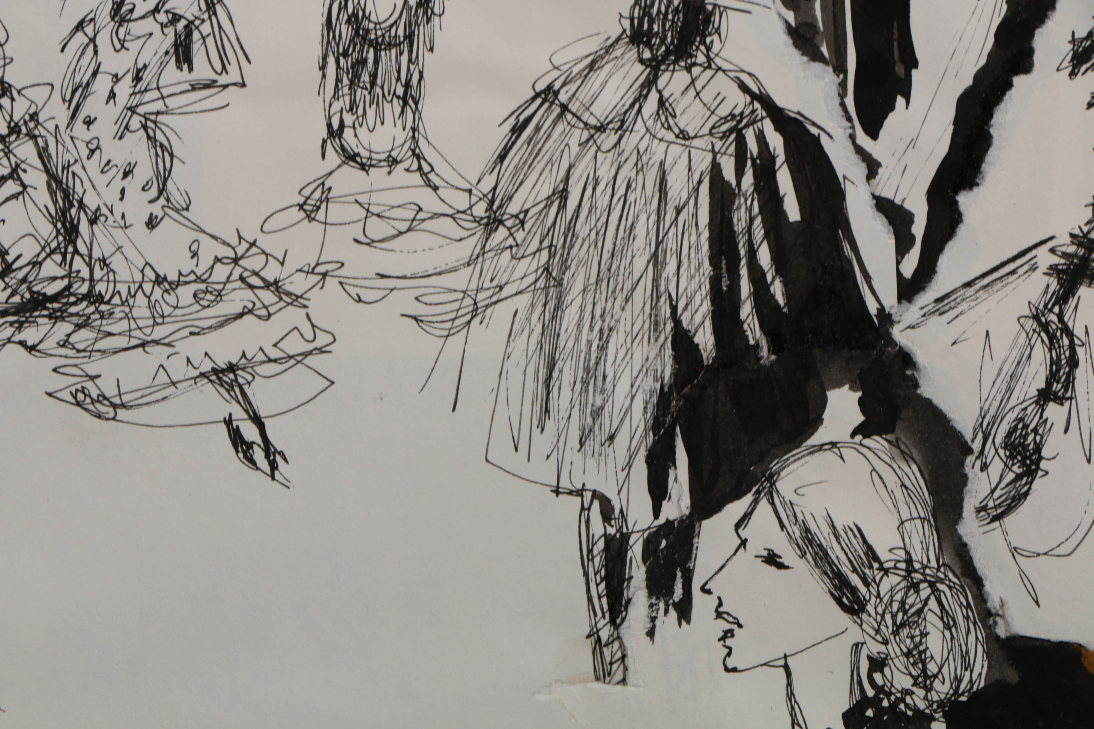 Jean Harding Brown Ink Drawings "Memory of Spain" and "Korab in the Studio"