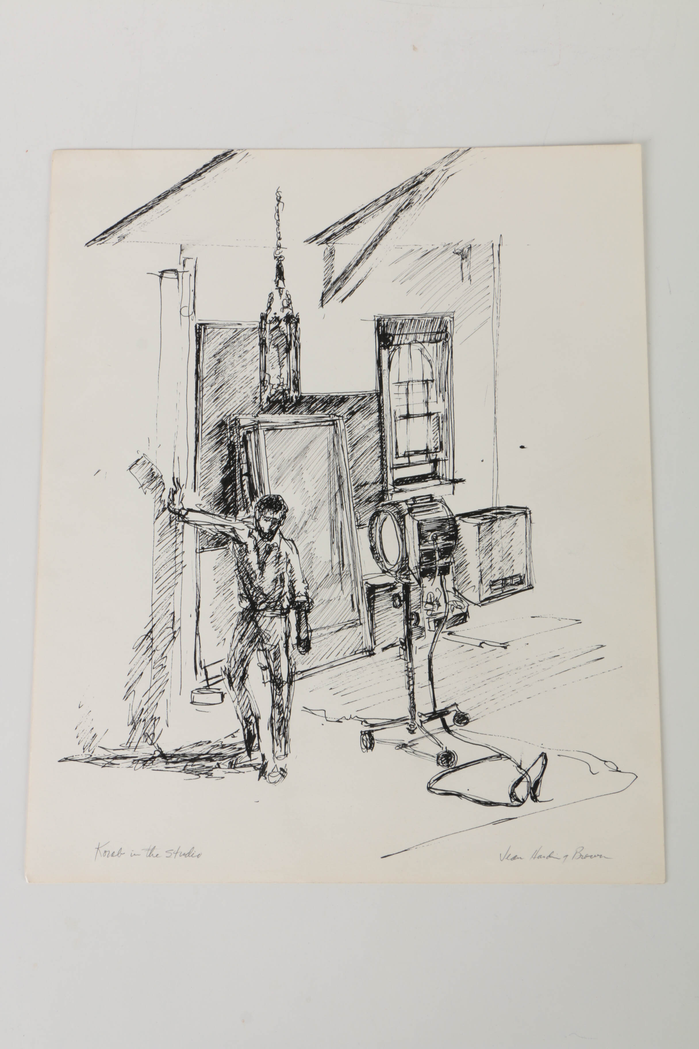 Jean Harding Brown Ink Drawings "Memory of Spain" and "Korab in the Studio"
