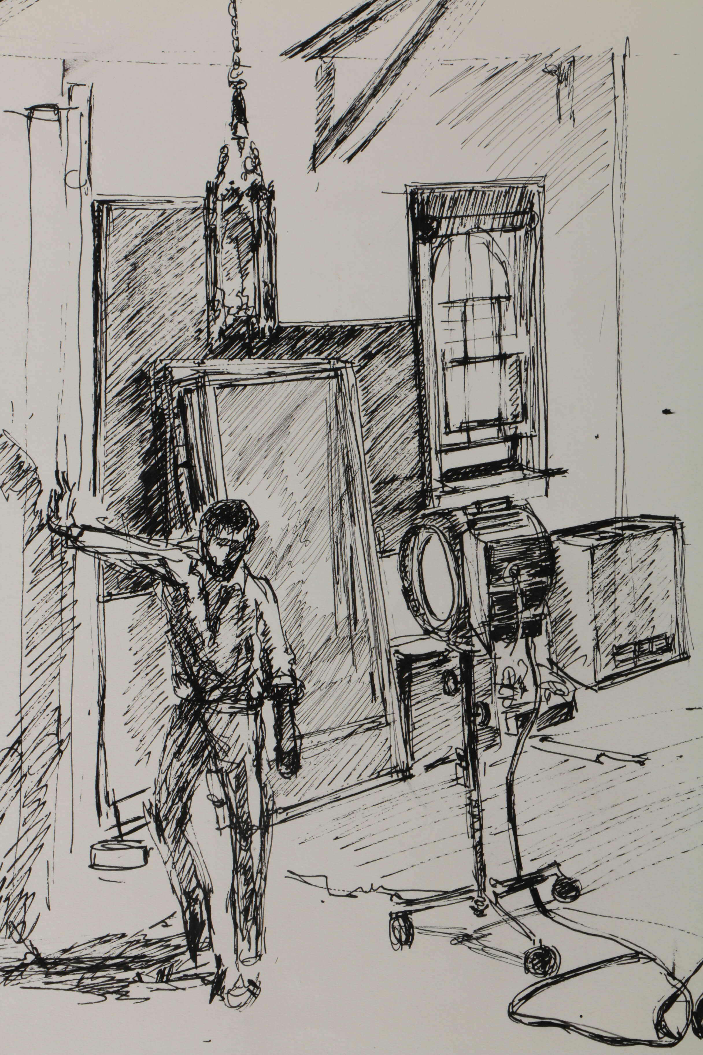 Jean Harding Brown Ink Drawings "Memory of Spain" and "Korab in the Studio"