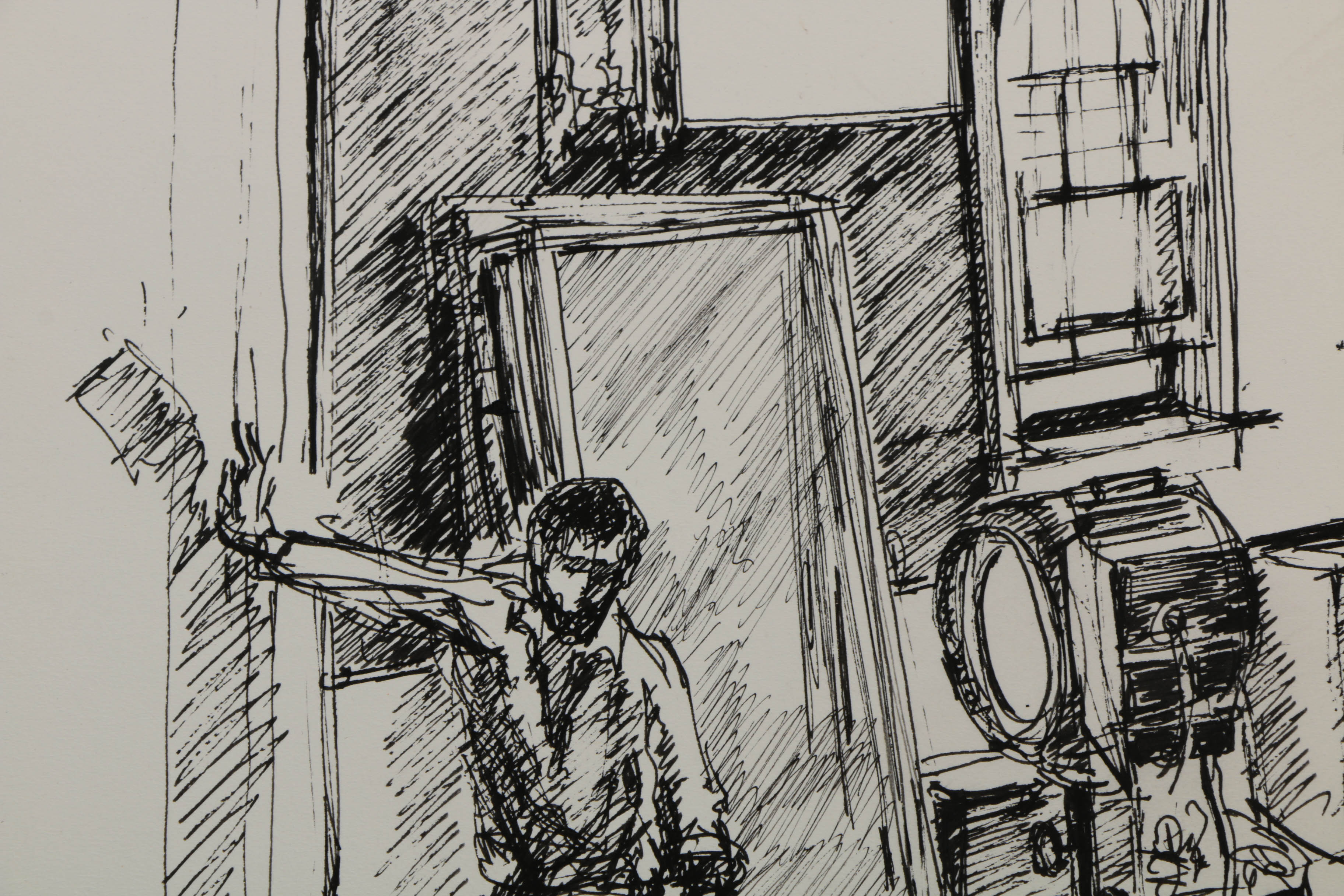 Jean Harding Brown Ink Drawings "Memory of Spain" and "Korab in the Studio"