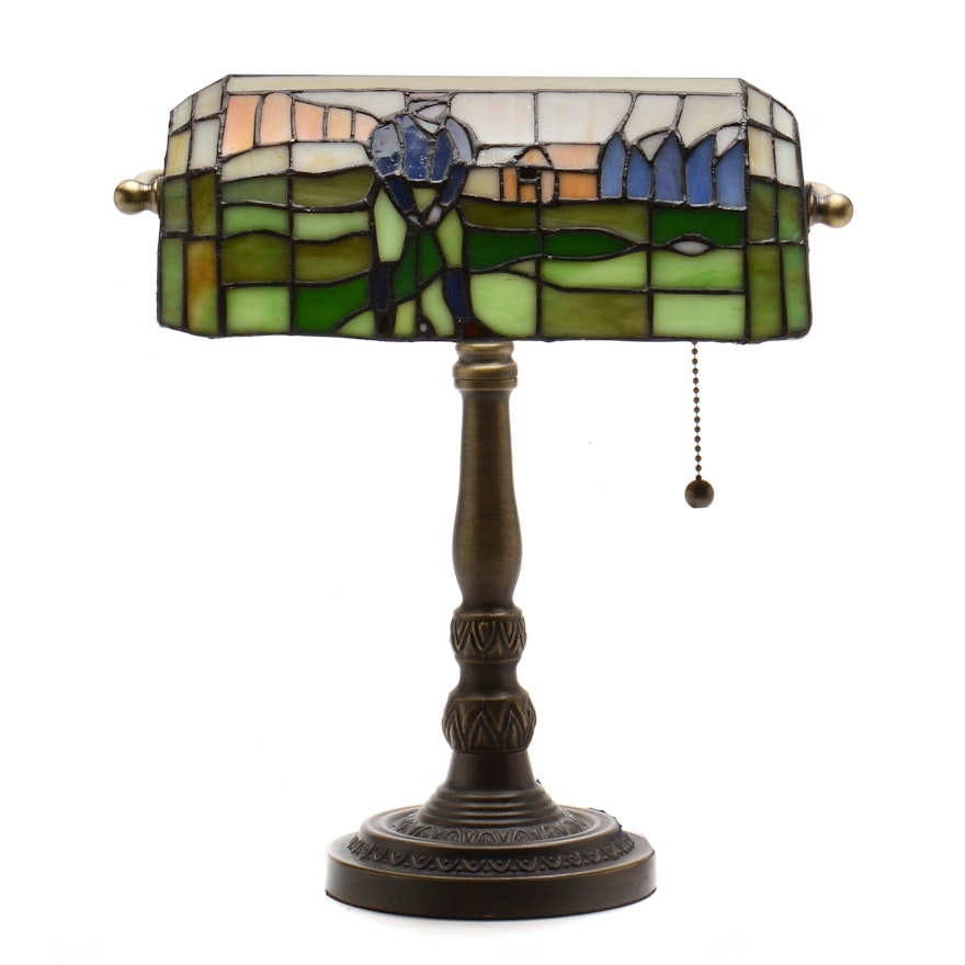 Desk Lamp with Stained Glass Golf Shade