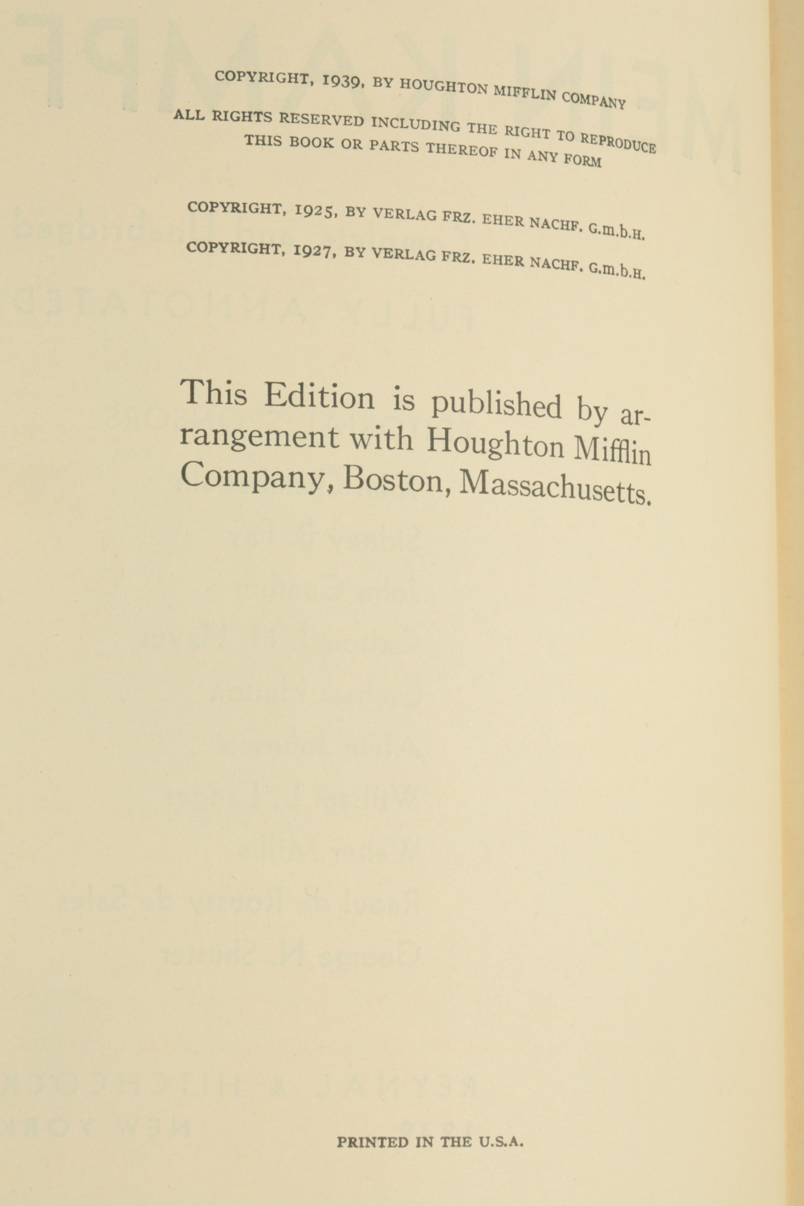 1939 First American Edition of "Mein Kampf"