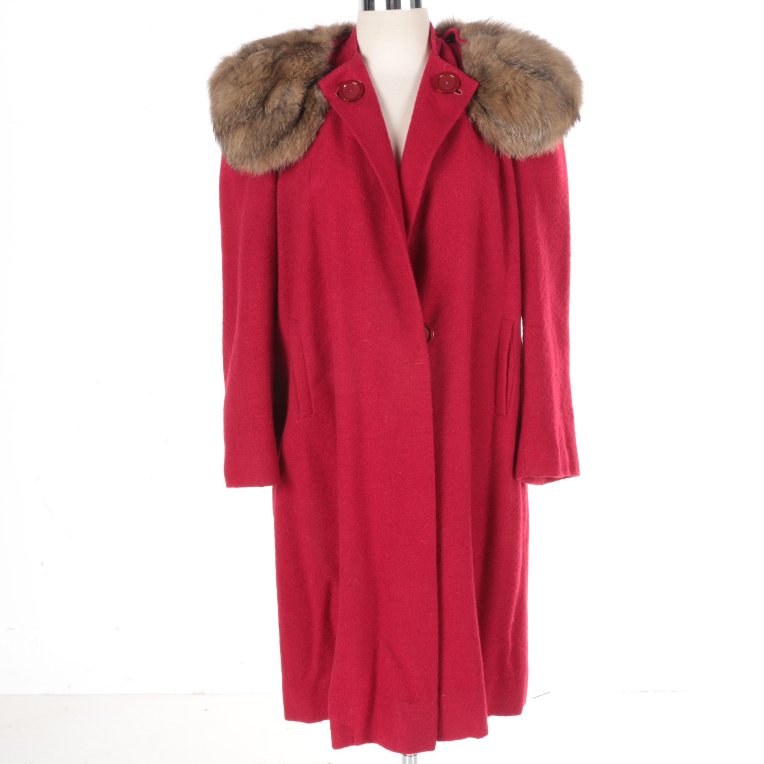 Red Coat with Rabbit Fur Collar