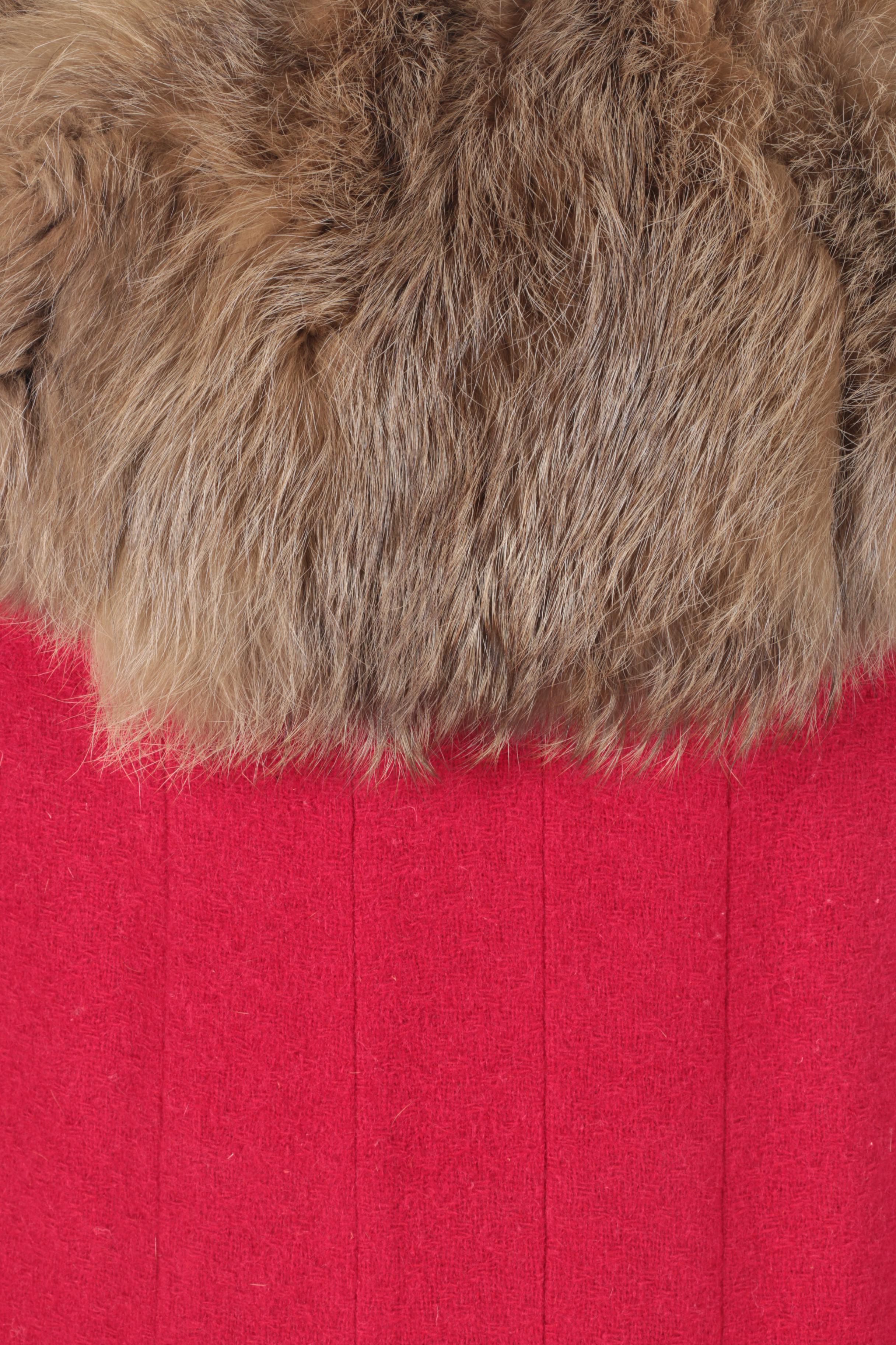 Red Coat with Rabbit Fur Collar